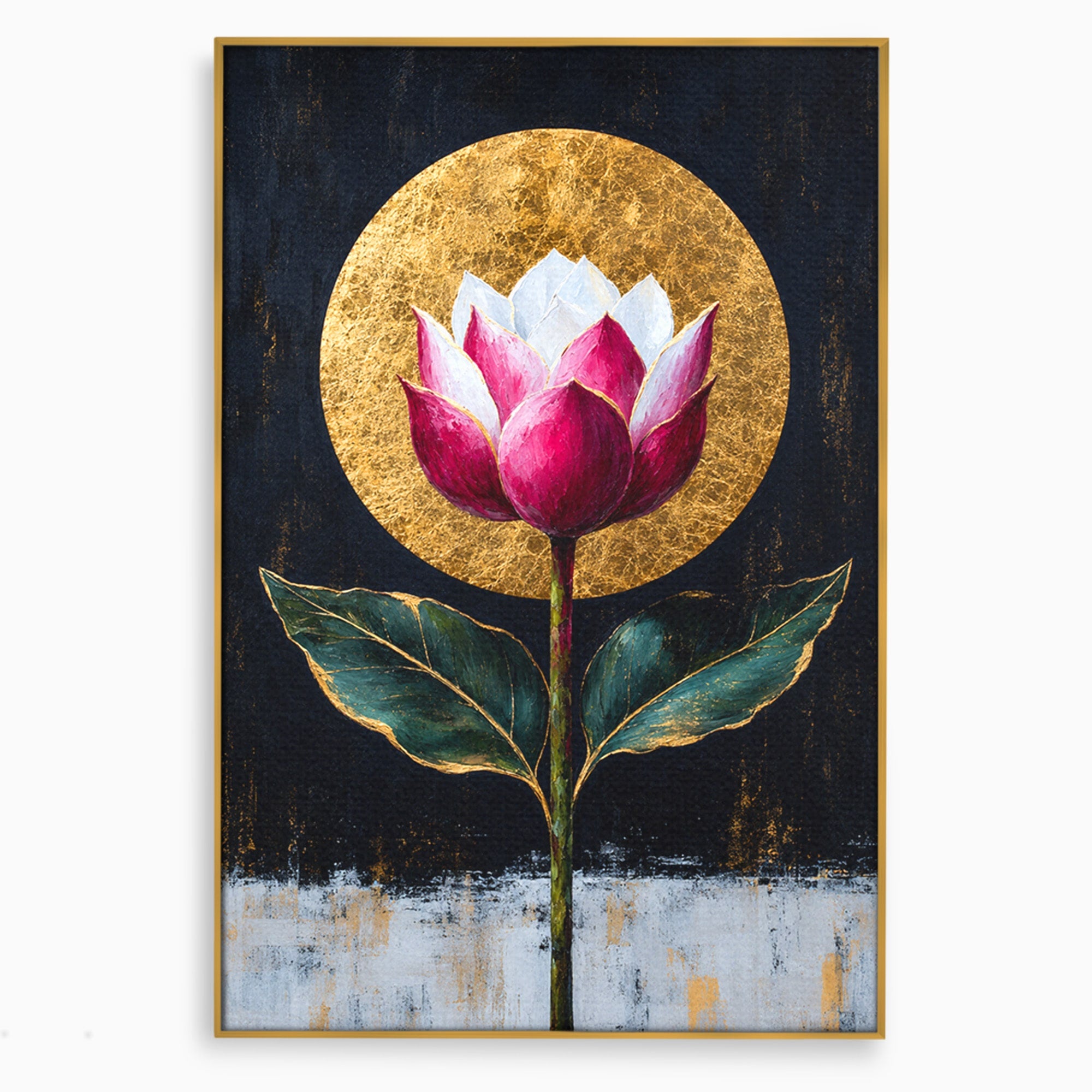 Tablou Canvas Premium LuxCanva® A1832, Eclipsa Florii, Floare, Lotus, Auriu, Living, Dormitor, Culori Vibrante