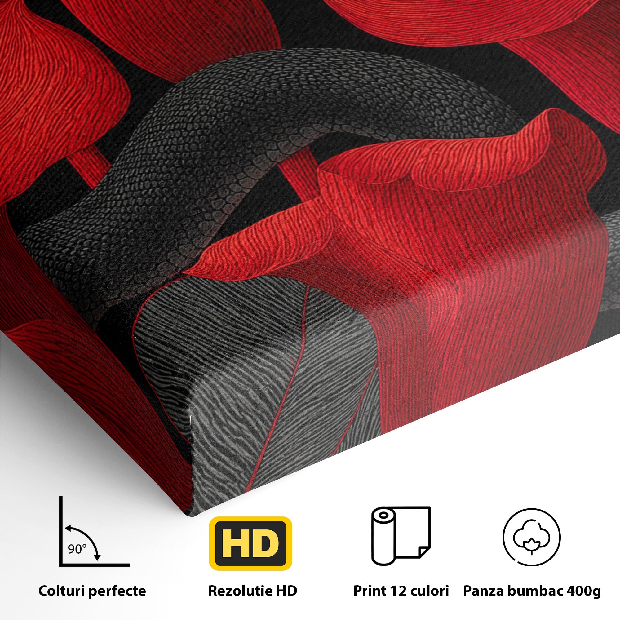 Tablou Canvas Premium LuxCanva® A1834, Sarpele Si Crinii Rosii, Sarpe, Crini, Flori, Living, Natura, Culori Vibrante