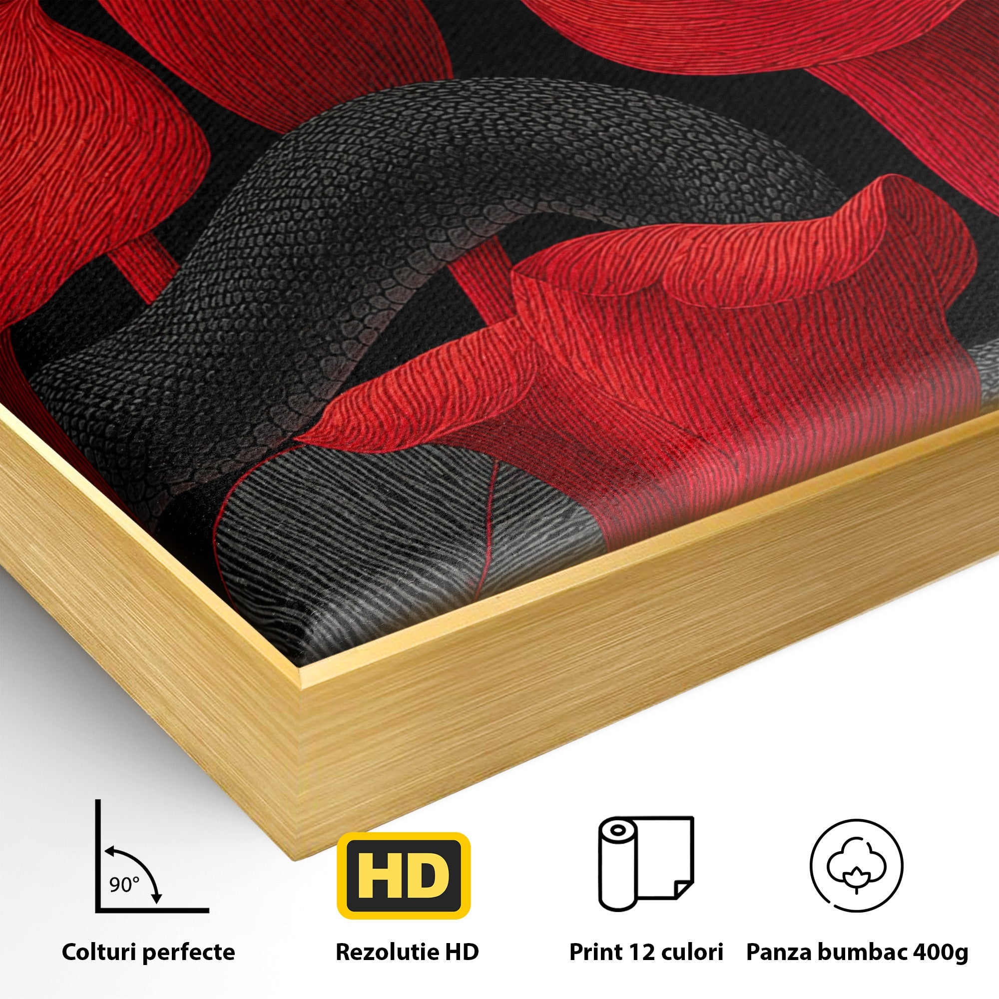 Tablou Canvas Premium LuxCanva® A1834, Sarpele Si Crinii Rosii, Sarpe, Crini, Flori, Living, Natura, Culori Vibrante