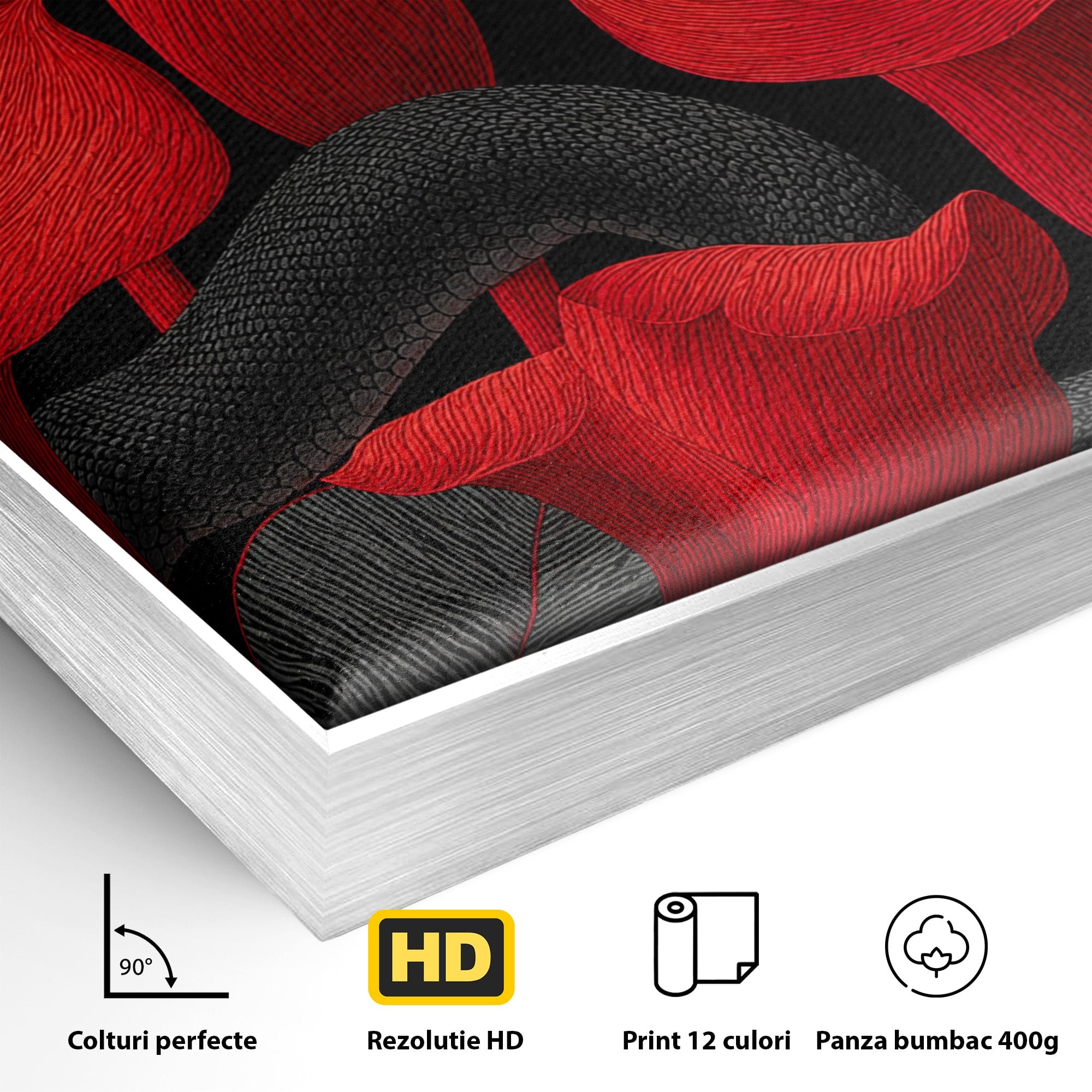 Tablou Canvas Premium LuxCanva® A1834, Sarpele Si Crinii Rosii, Sarpe, Crini, Flori, Living, Natura, Culori Vibrante
