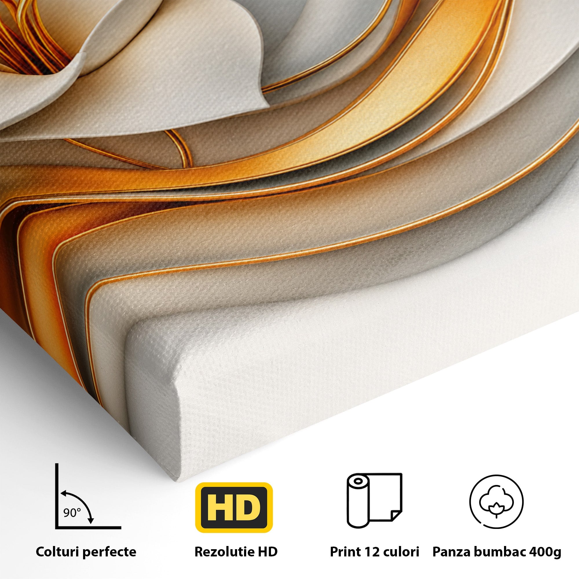 Tablou Canvas Premium LuxCanva® A1835, Ritmuri Aurii, Floare, Abstract, Eleganta, Living, Dormitor, Culori Vibrante