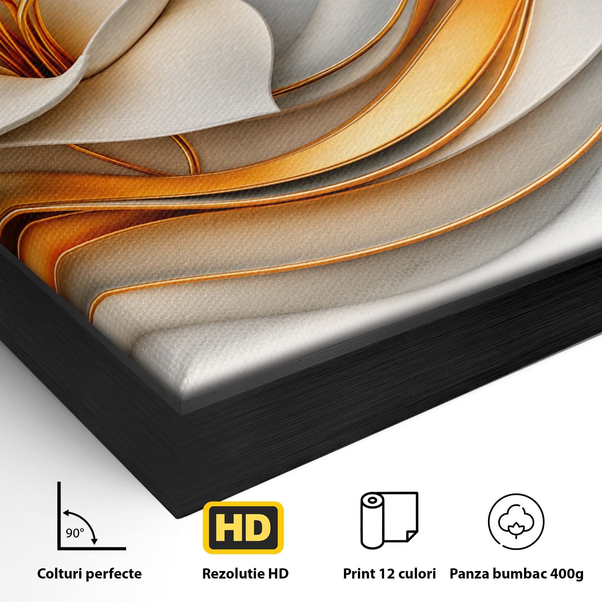 Tablou Canvas Premium LuxCanva® A1835, Ritmuri Aurii, Floare, Abstract, Eleganta, Living, Dormitor, Culori Vibrante