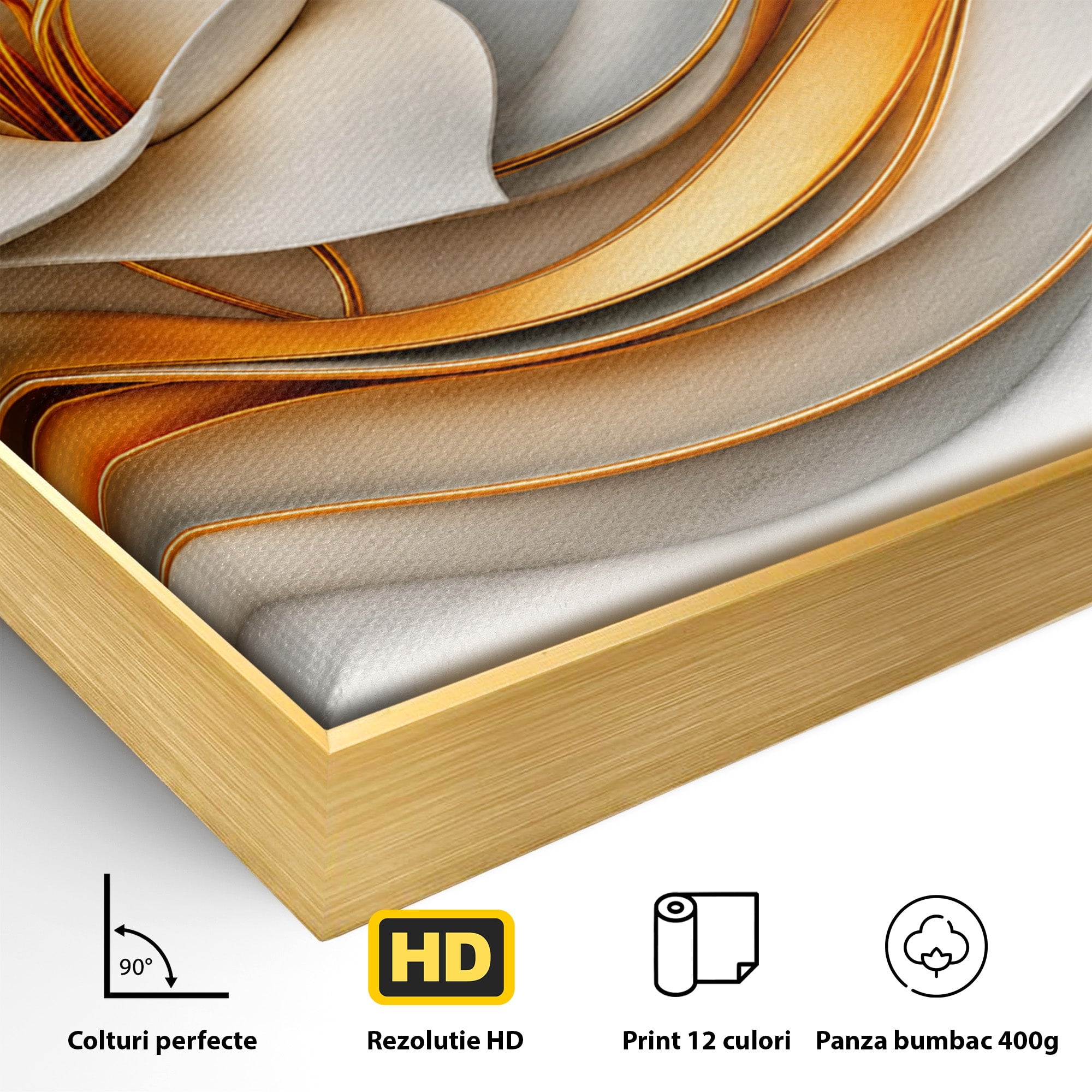 Tablou Canvas Premium LuxCanva® A1835, Ritmuri Aurii, Floare, Abstract, Eleganta, Living, Dormitor, Culori Vibrante