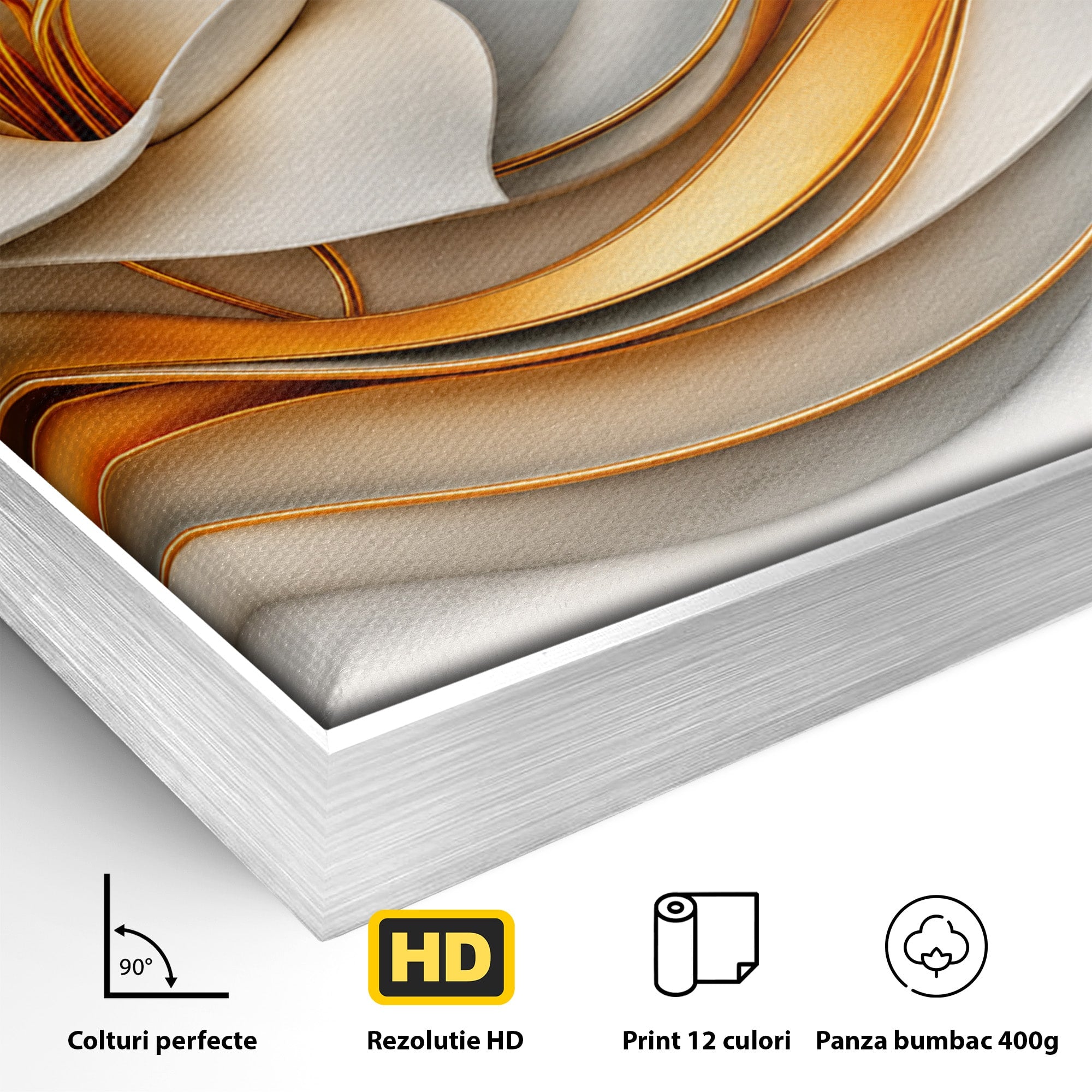 Tablou Canvas Premium LuxCanva® A1835, Ritmuri Aurii, Floare, Abstract, Eleganta, Living, Dormitor, Culori Vibrante