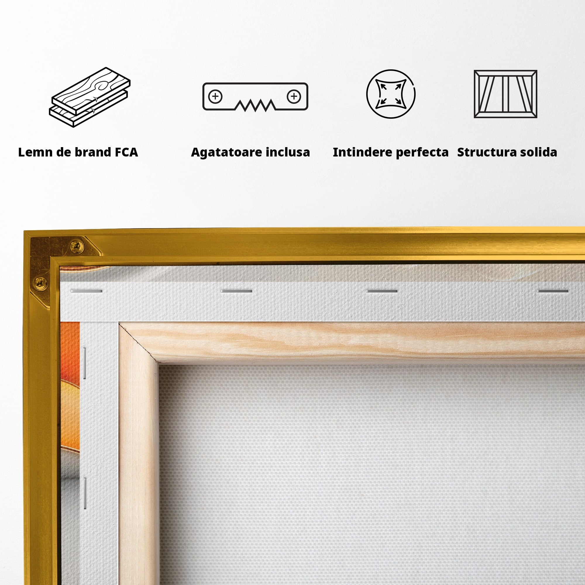Tablou Canvas Premium LuxCanva® A1835, Ritmuri Aurii, Floare, Abstract, Eleganta, Living, Dormitor, Culori Vibrante