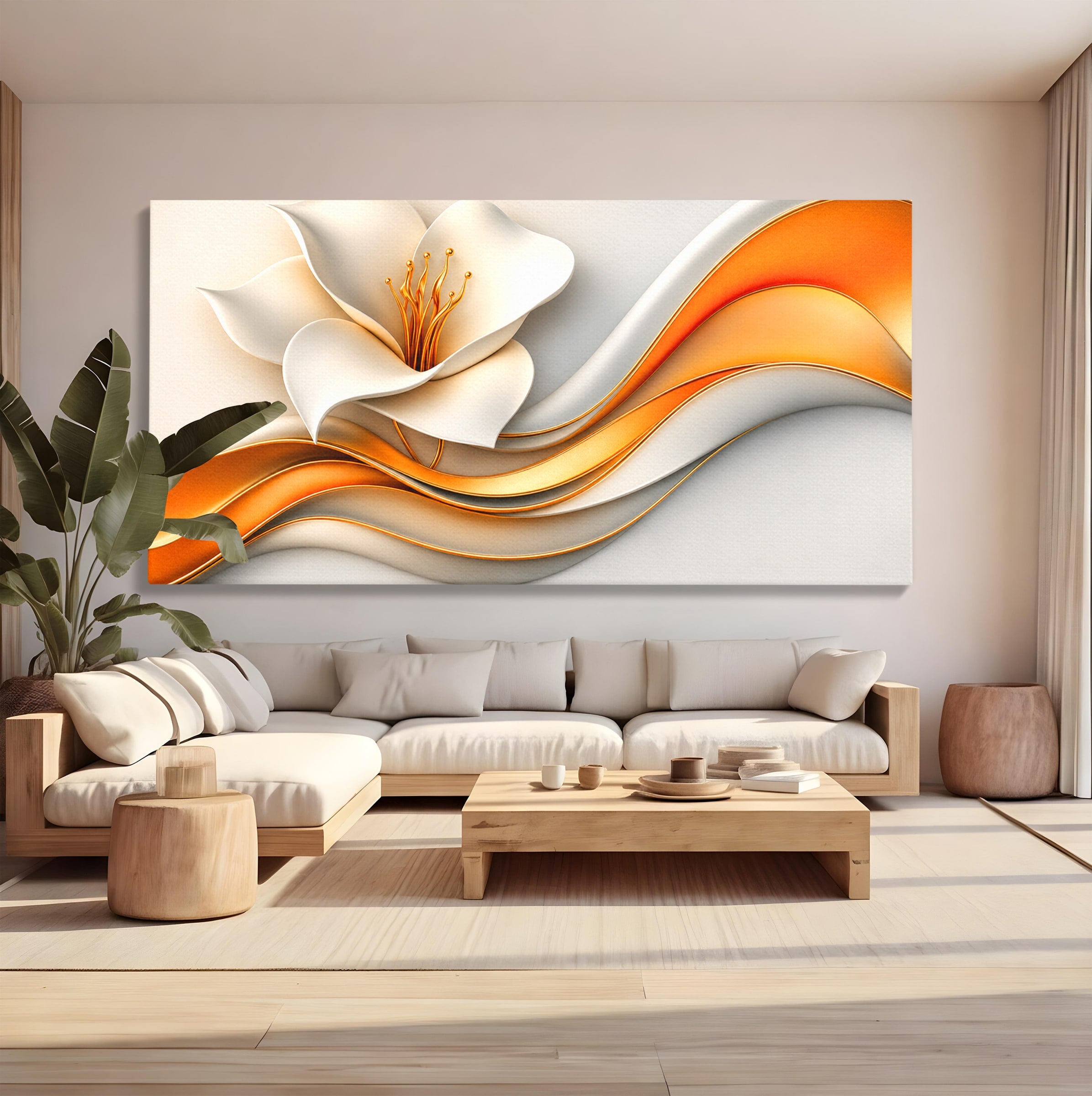 Tablou Canvas Premium LuxCanva® A1835, Ritmuri Aurii, Floare, Abstract, Eleganta, Living, Dormitor, Culori Vibrante