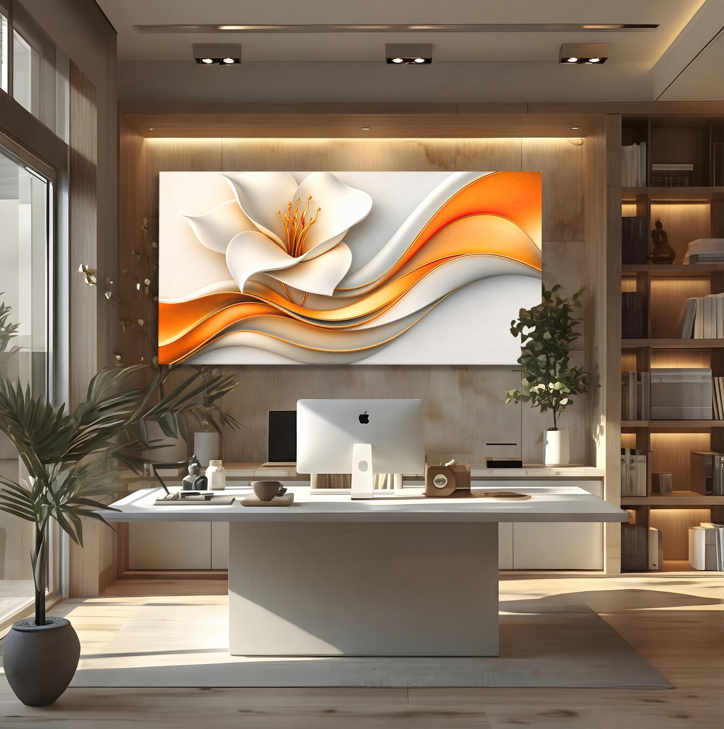 Tablou Canvas Premium LuxCanva® A1835, Ritmuri Aurii, Floare, Abstract, Eleganta, Living, Dormitor, Culori Vibrante