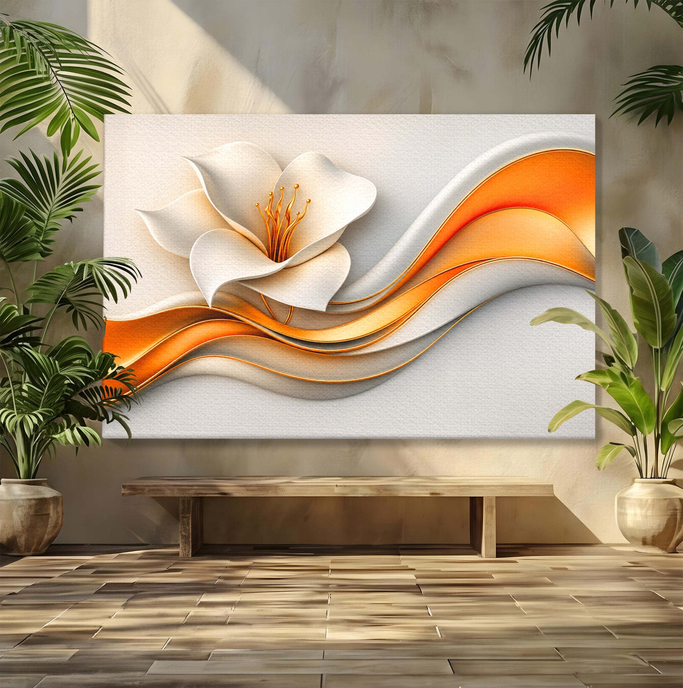 Tablou Canvas Premium LuxCanva® A1835, Ritmuri Aurii, Floare, Abstract, Eleganta, Living, Dormitor, Culori Vibrante