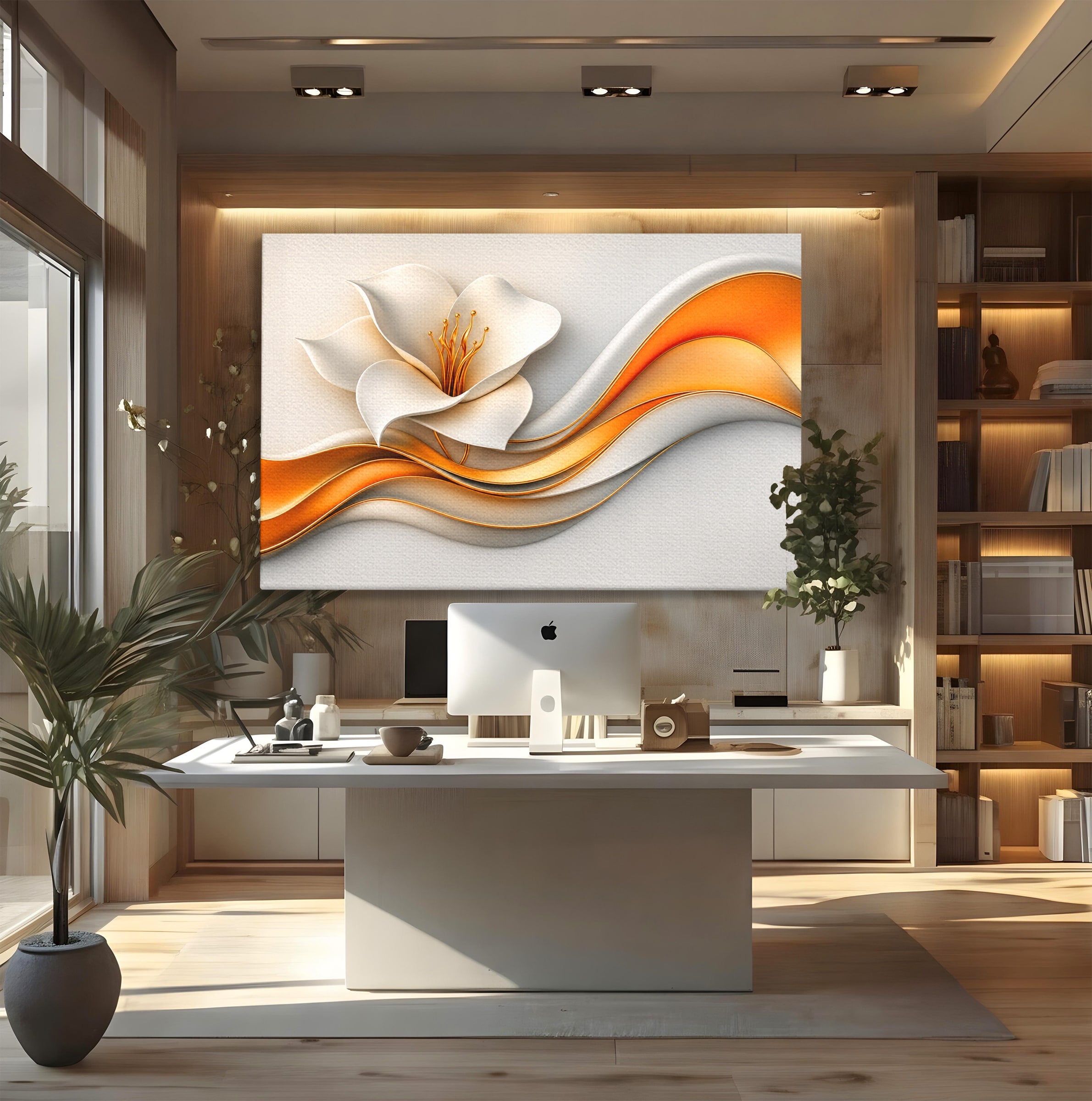 Tablou Canvas Premium LuxCanva® A1835, Ritmuri Aurii, Floare, Abstract, Eleganta, Living, Dormitor, Culori Vibrante