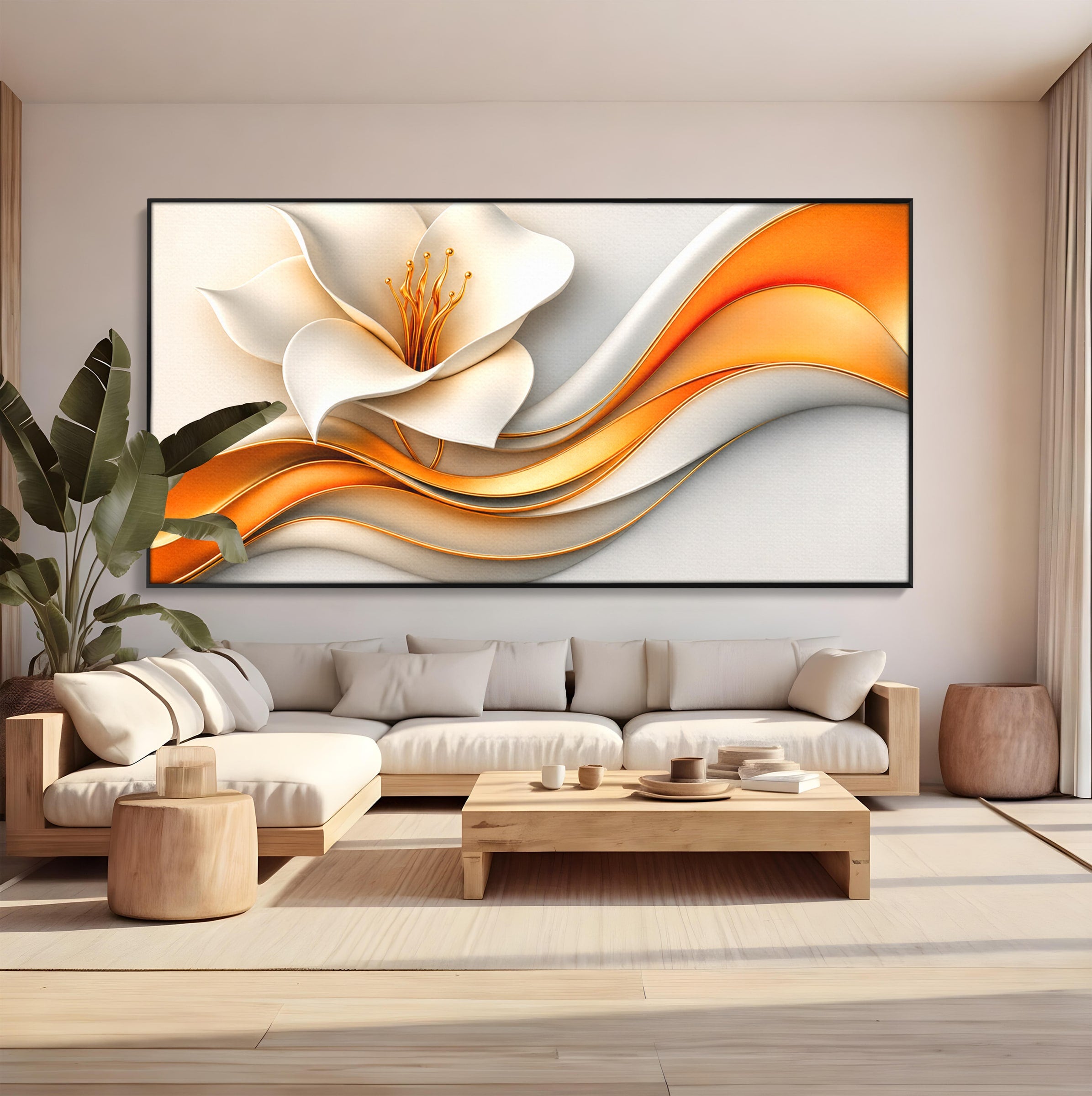Tablou Canvas Premium LuxCanva® A1835, Ritmuri Aurii, Floare, Abstract, Eleganta, Living, Dormitor, Culori Vibrante