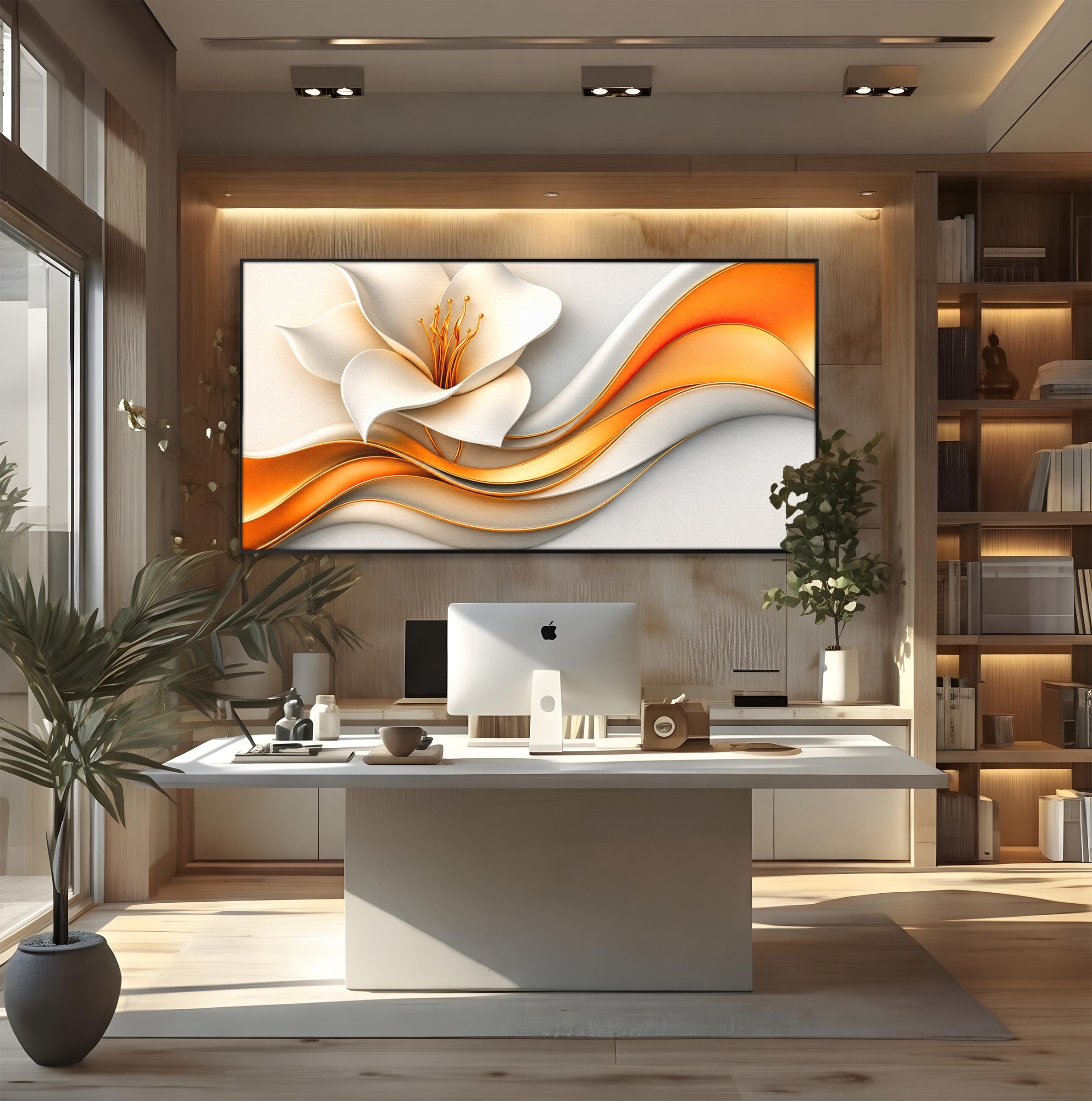 Tablou Canvas Premium LuxCanva® A1835, Ritmuri Aurii, Floare, Abstract, Eleganta, Living, Dormitor, Culori Vibrante
