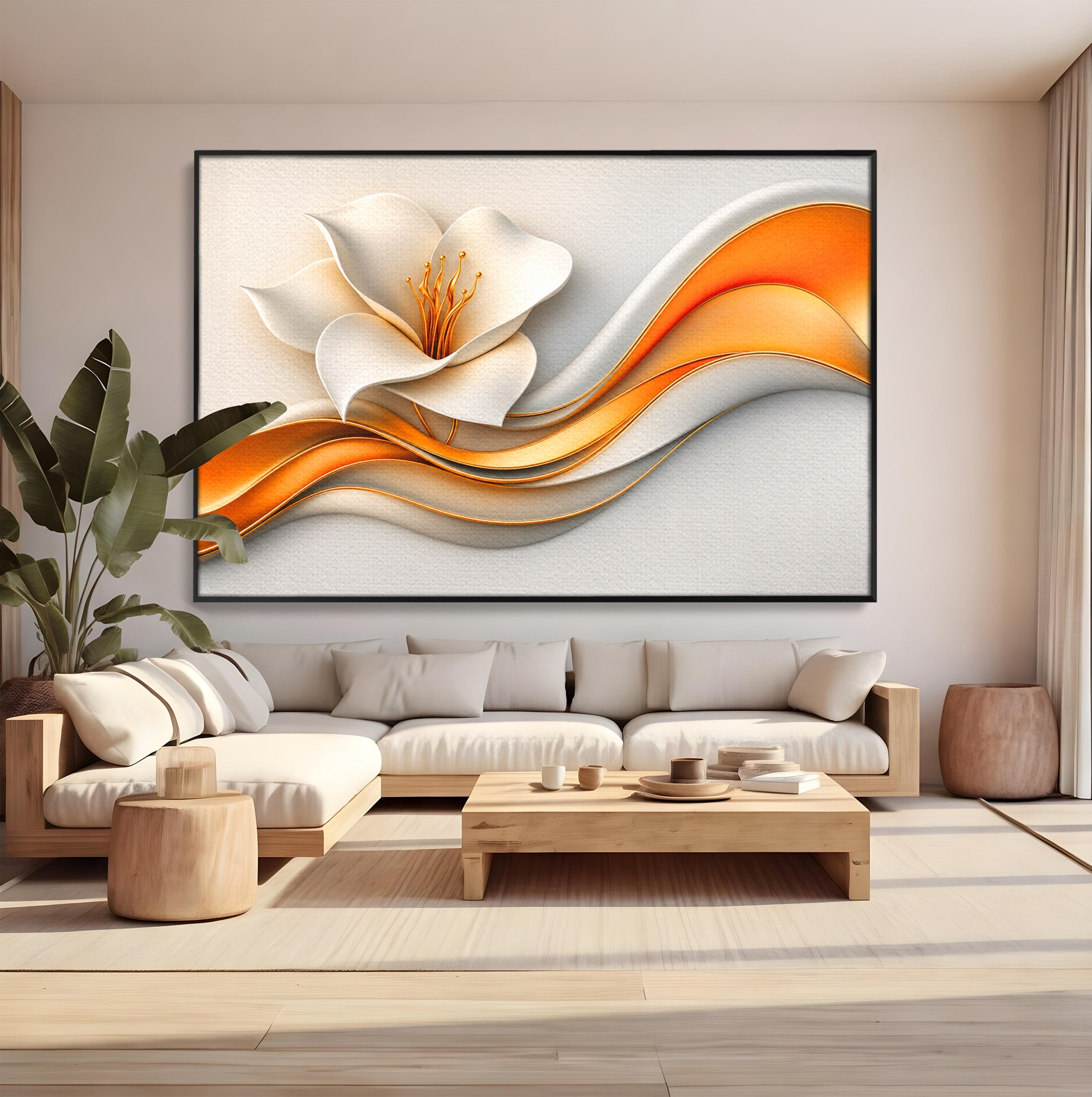 Tablou Canvas Premium LuxCanva® A1835, Ritmuri Aurii, Floare, Abstract, Eleganta, Living, Dormitor, Culori Vibrante
