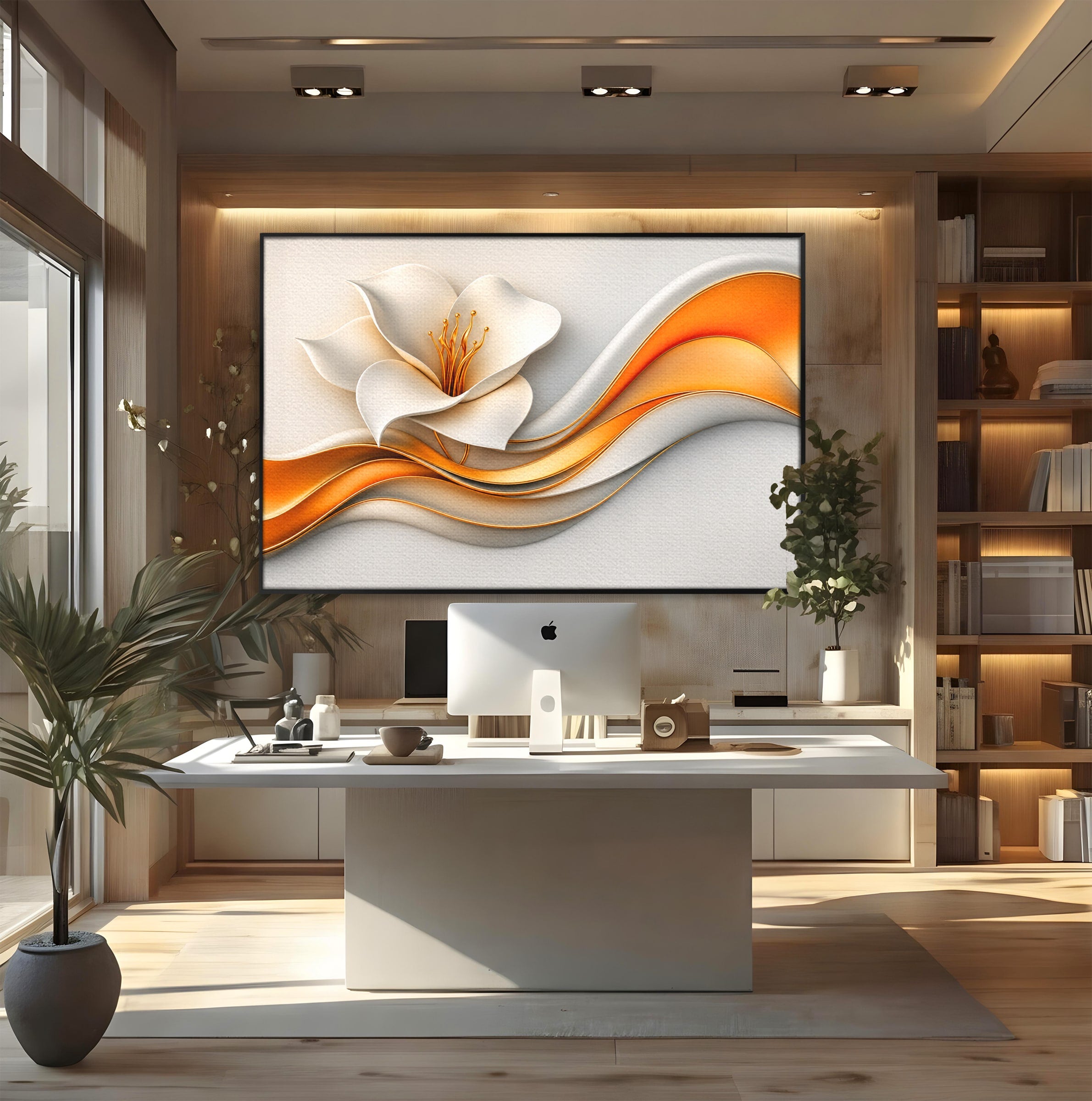 Tablou Canvas Premium LuxCanva® A1835, Ritmuri Aurii, Floare, Abstract, Eleganta, Living, Dormitor, Culori Vibrante