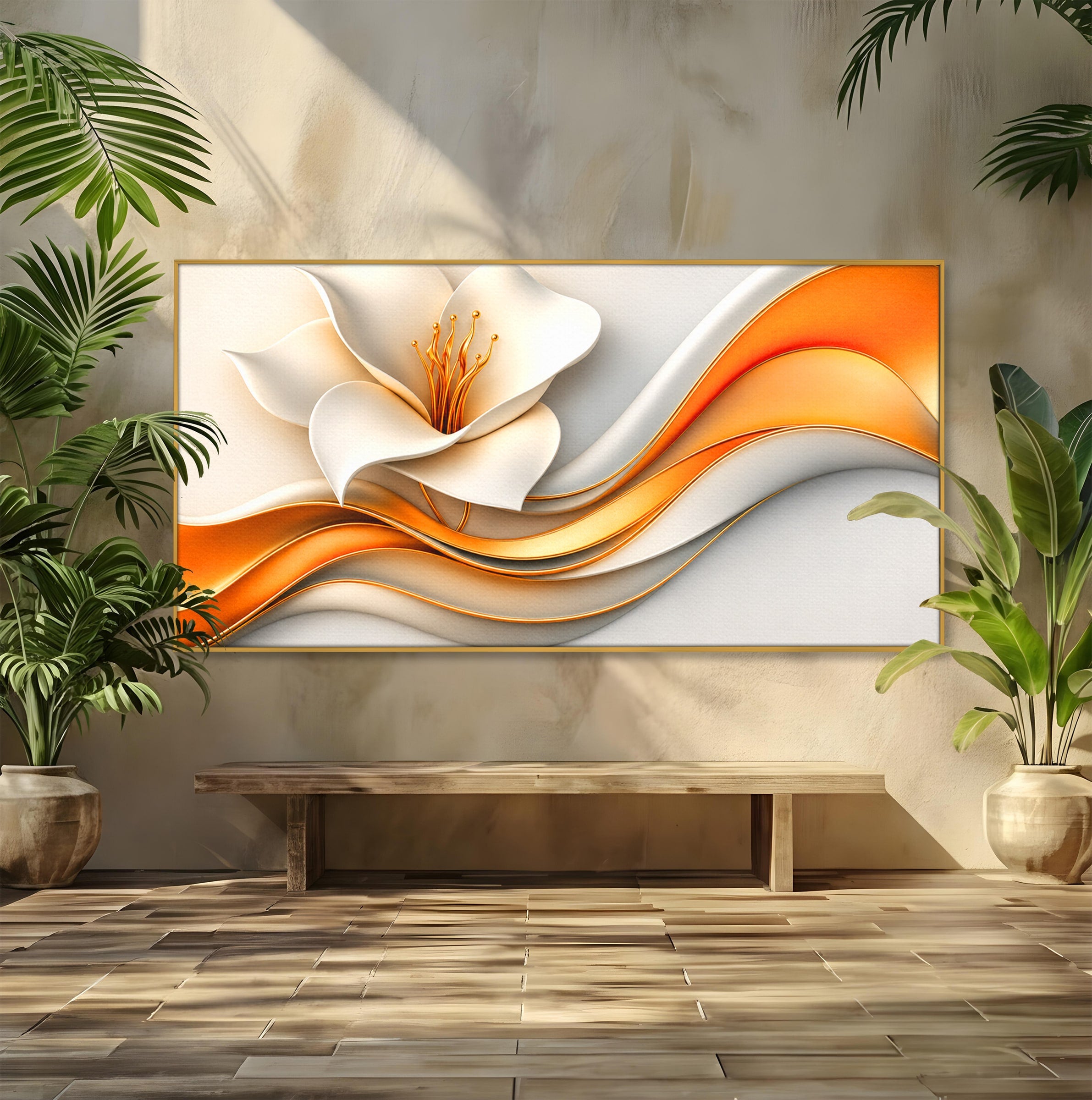 Tablou Canvas Premium LuxCanva® A1835, Ritmuri Aurii, Floare, Abstract, Eleganta, Living, Dormitor, Culori Vibrante