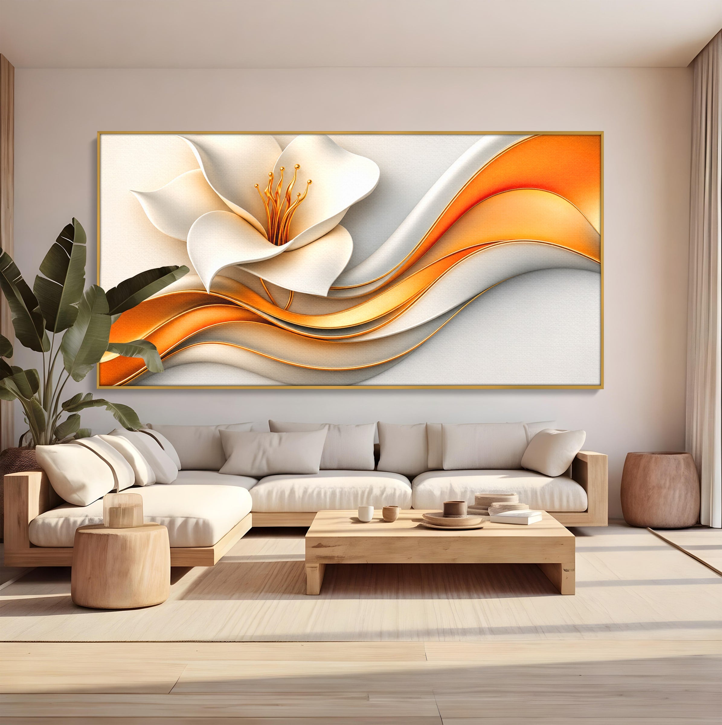 Tablou Canvas Premium LuxCanva® A1835, Ritmuri Aurii, Floare, Abstract, Eleganta, Living, Dormitor, Culori Vibrante