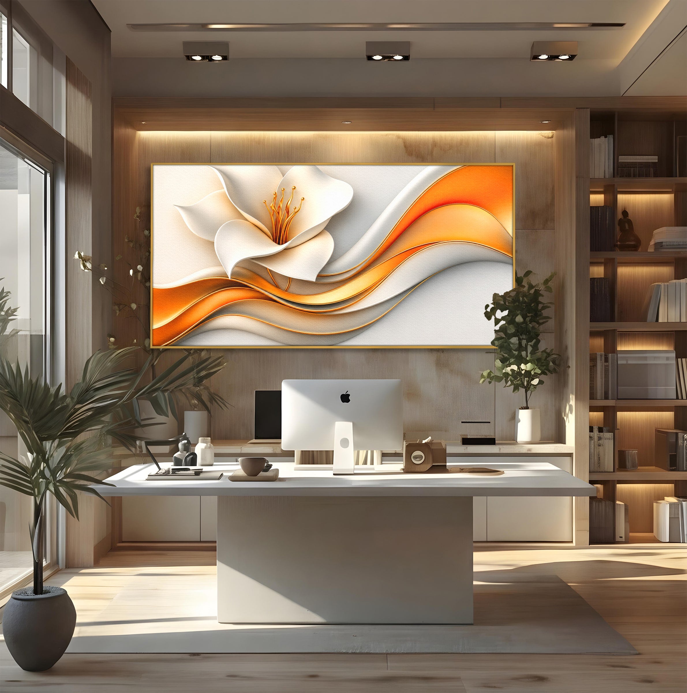 Tablou Canvas Premium LuxCanva® A1835, Ritmuri Aurii, Floare, Abstract, Eleganta, Living, Dormitor, Culori Vibrante