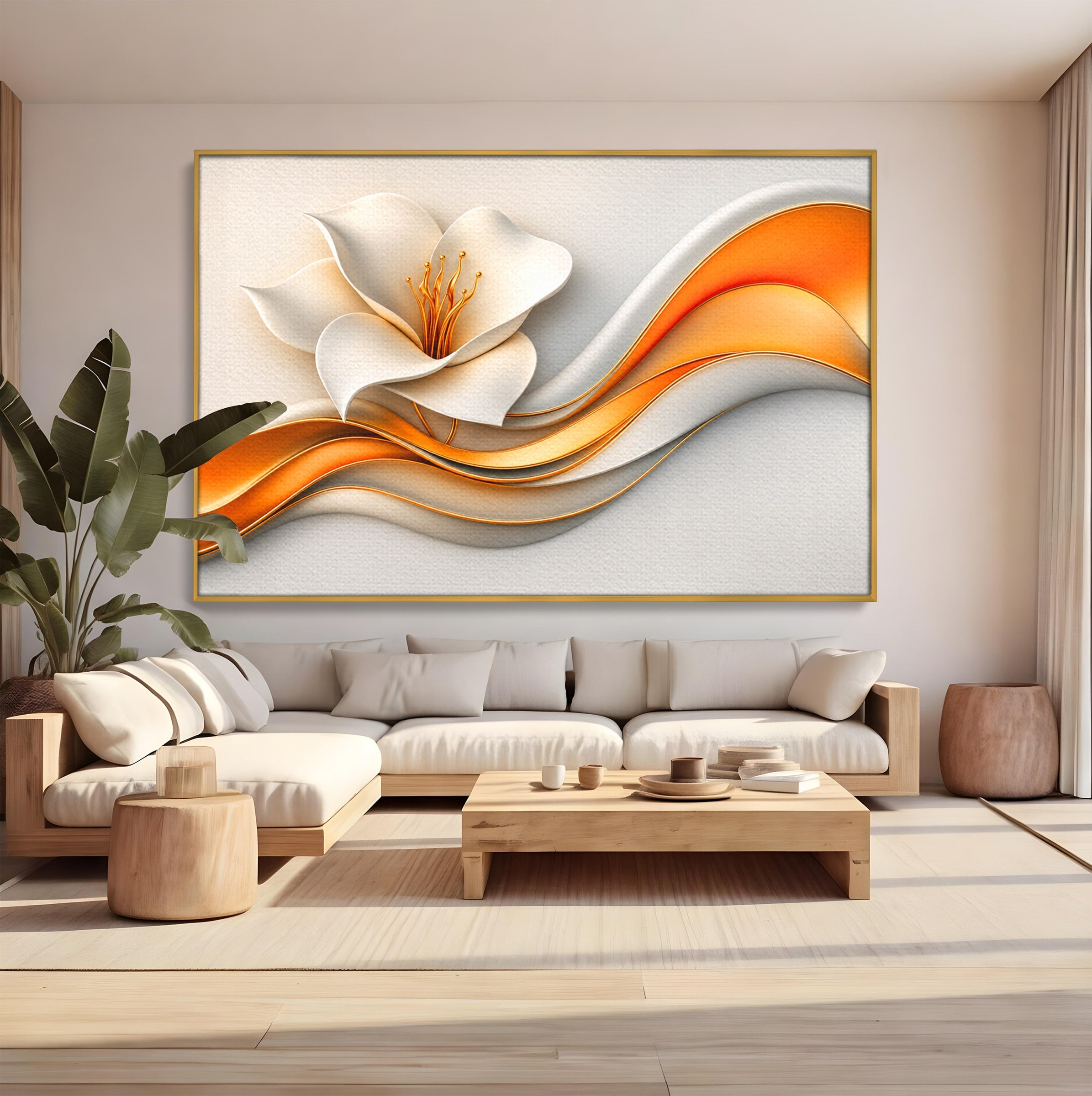 Tablou Canvas Premium LuxCanva® A1835, Ritmuri Aurii, Floare, Abstract, Eleganta, Living, Dormitor, Culori Vibrante