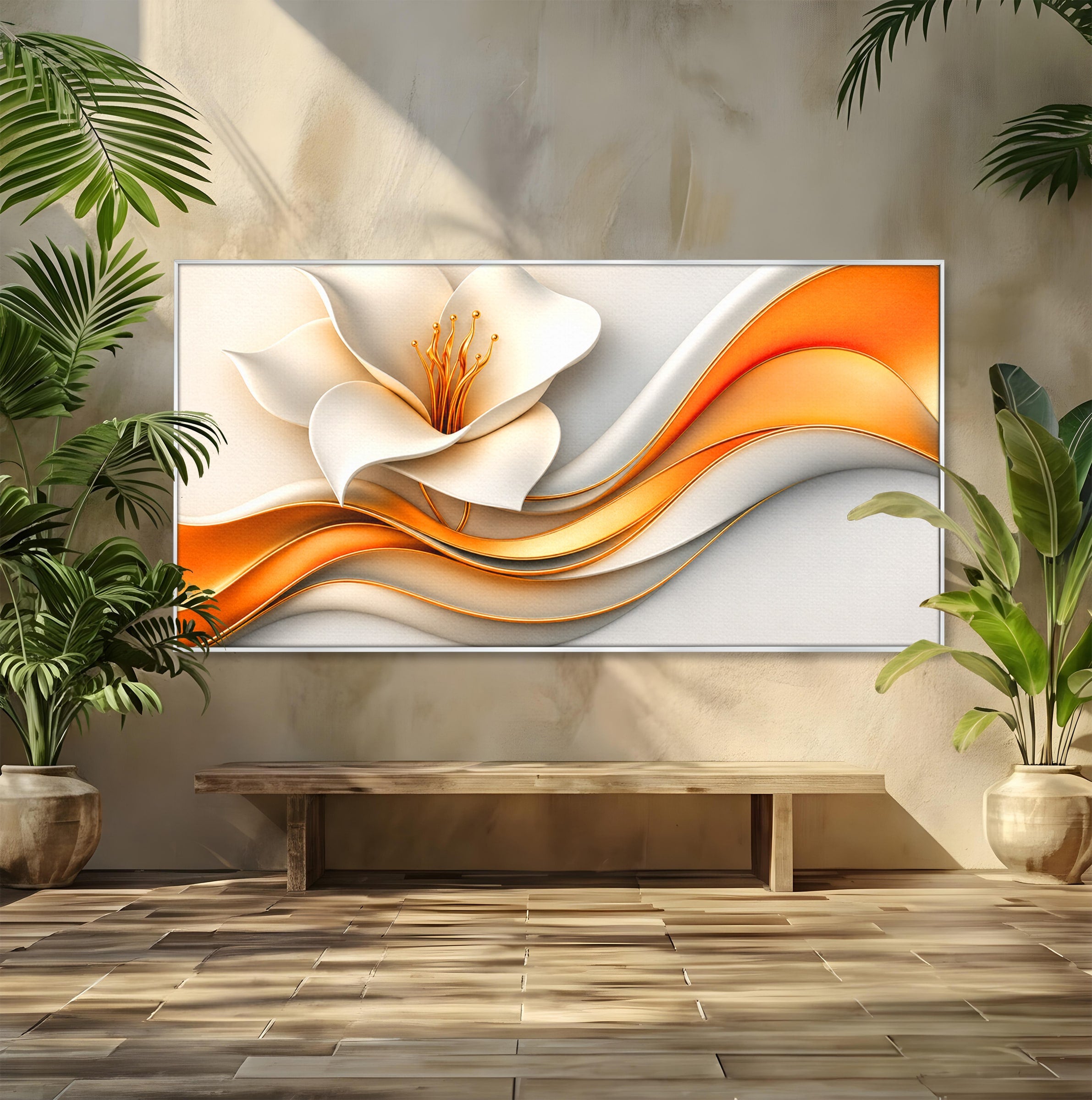 Tablou Canvas Premium LuxCanva® A1835, Ritmuri Aurii, Floare, Abstract, Eleganta, Living, Dormitor, Culori Vibrante