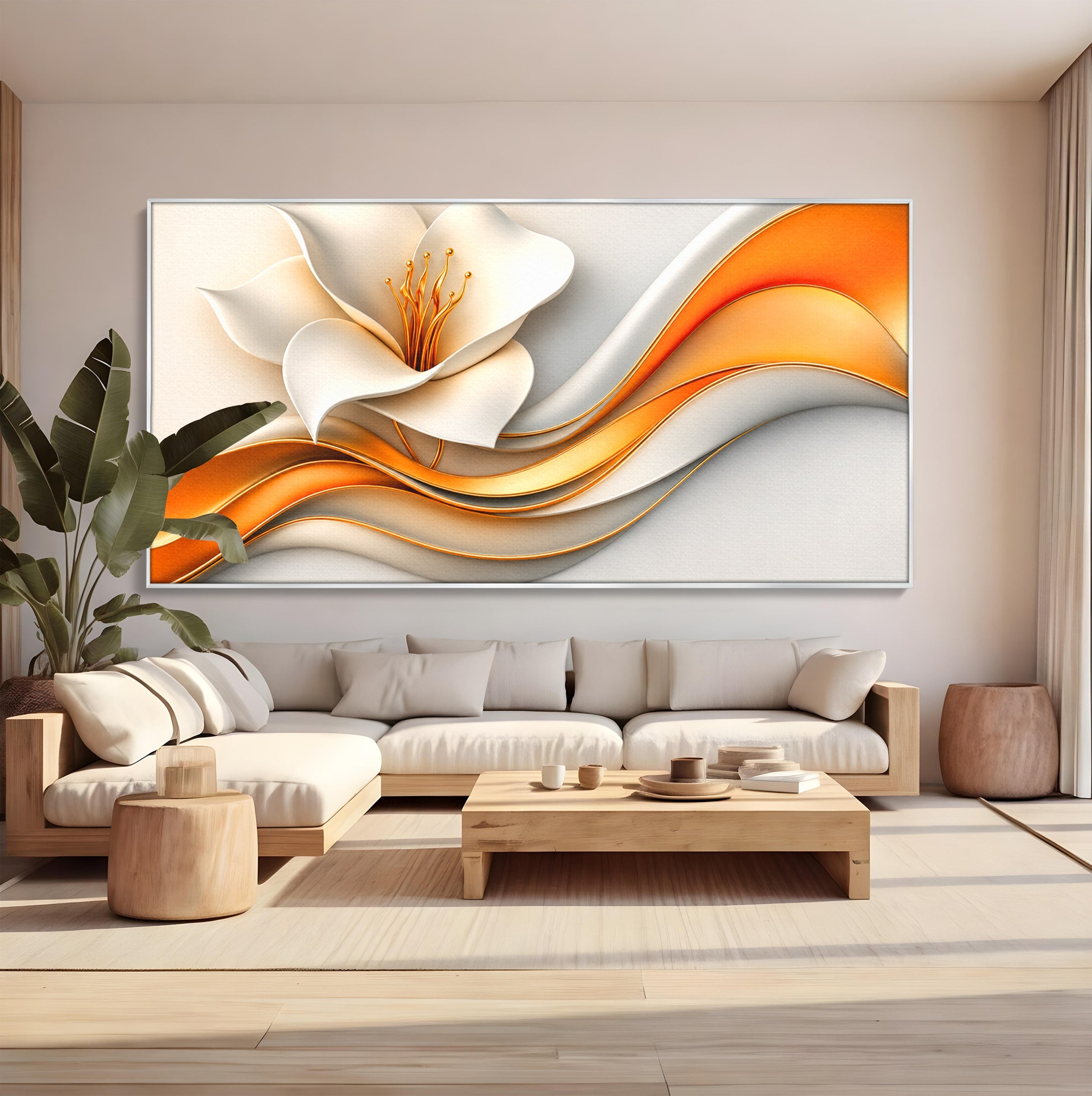 Tablou Canvas Premium LuxCanva® A1835, Ritmuri Aurii, Floare, Abstract, Eleganta, Living, Dormitor, Culori Vibrante