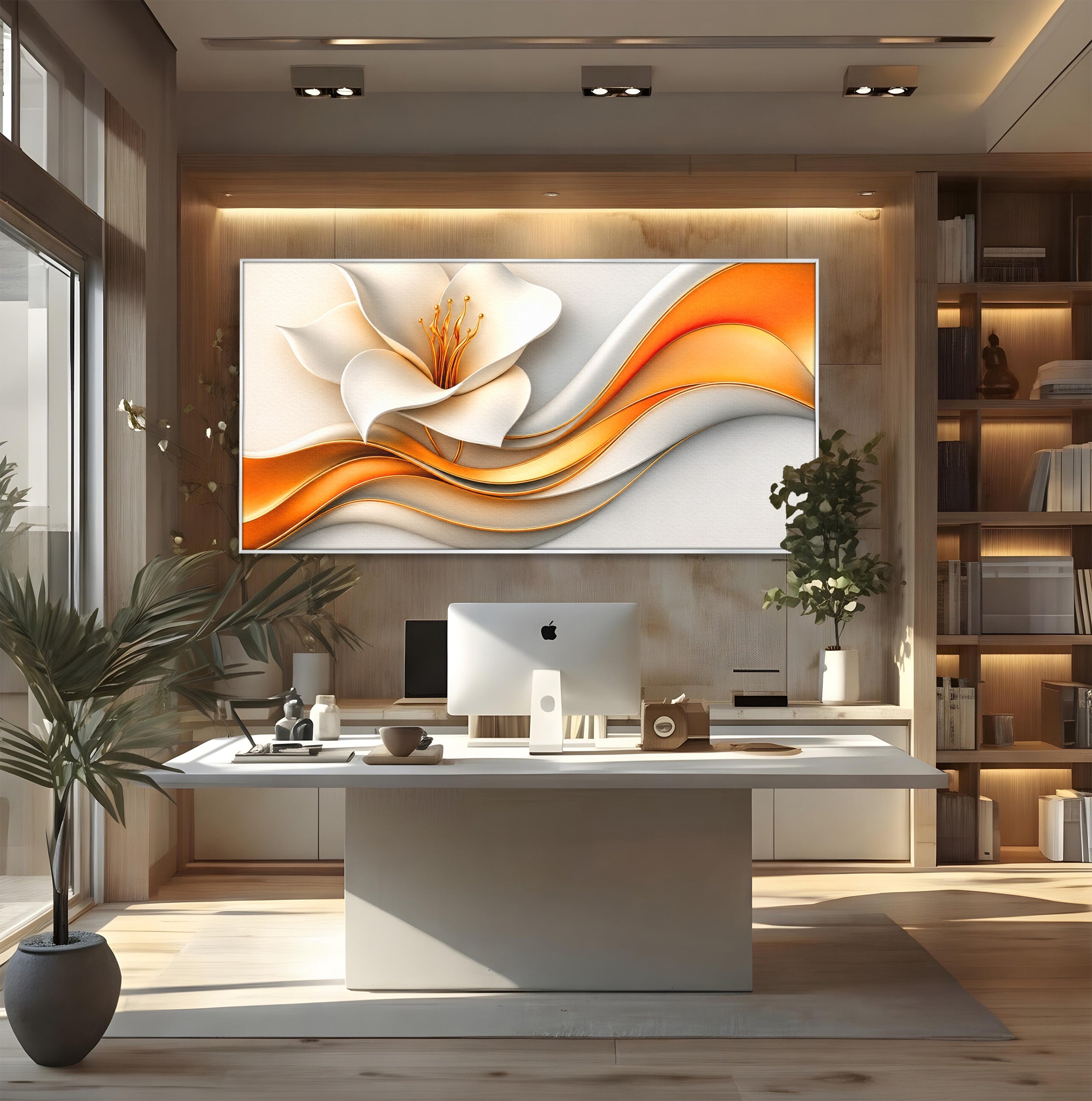 Tablou Canvas Premium LuxCanva® A1835, Ritmuri Aurii, Floare, Abstract, Eleganta, Living, Dormitor, Culori Vibrante