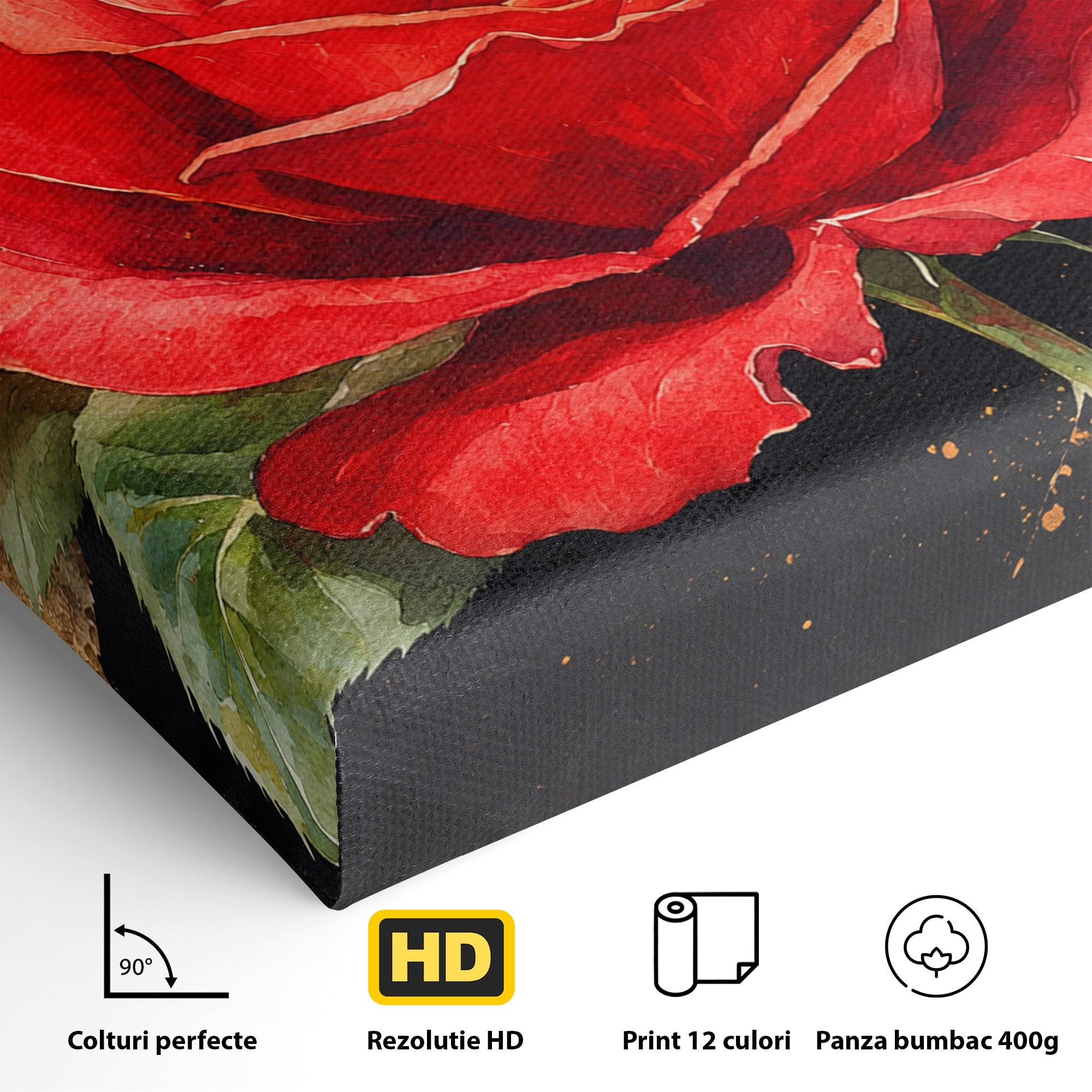 Tablou Canvas Premium LuxCanva® A1837, Trandafir Rosu Regal, Trandafir, Floral, Eleganta, Romantic, Dormitor, Culori Vibrante