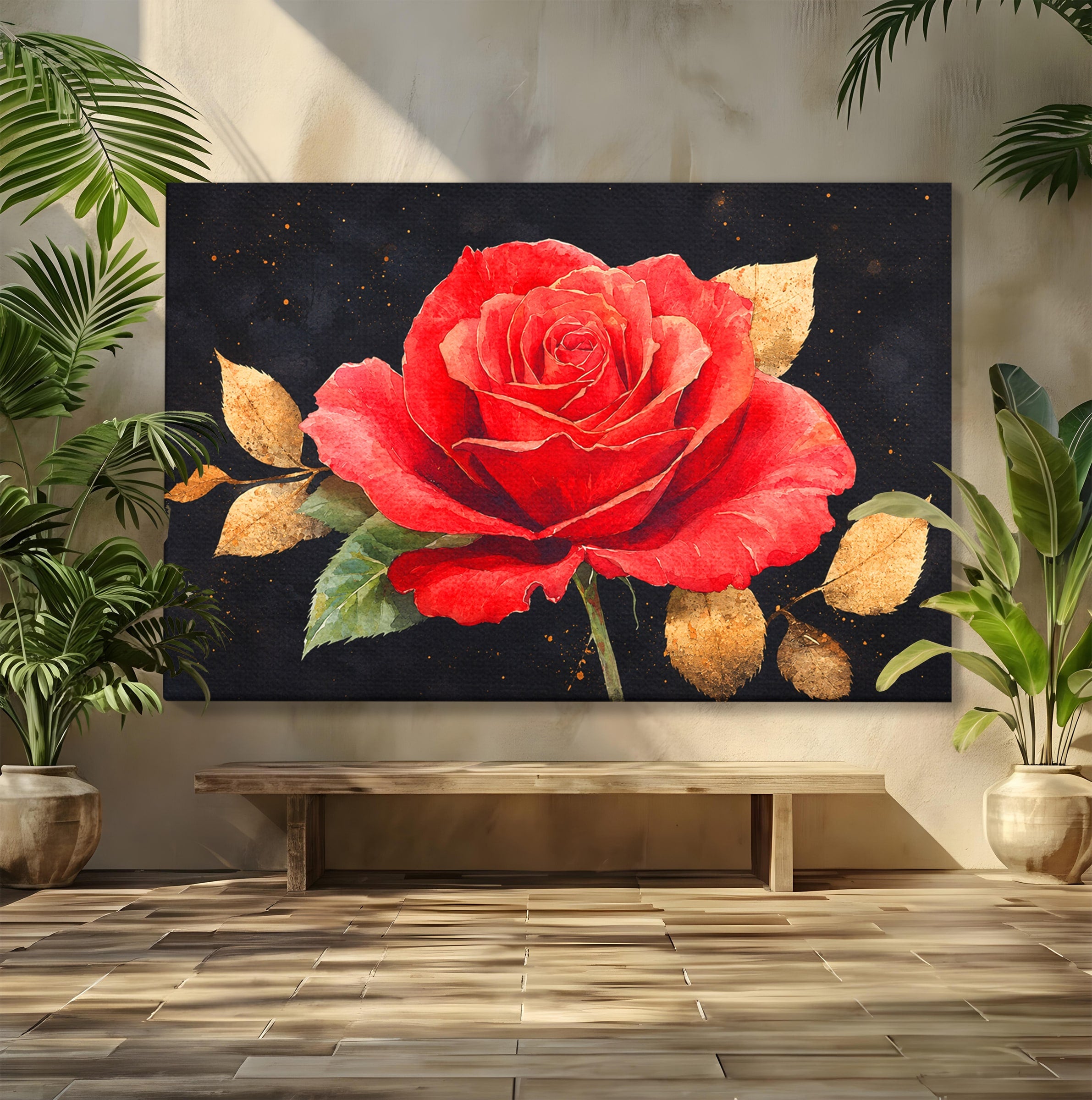 Tablou Canvas Premium LuxCanva® A1837, Trandafir Rosu Regal, Trandafir, Floral, Eleganta, Romantic, Dormitor, Culori Vibrante