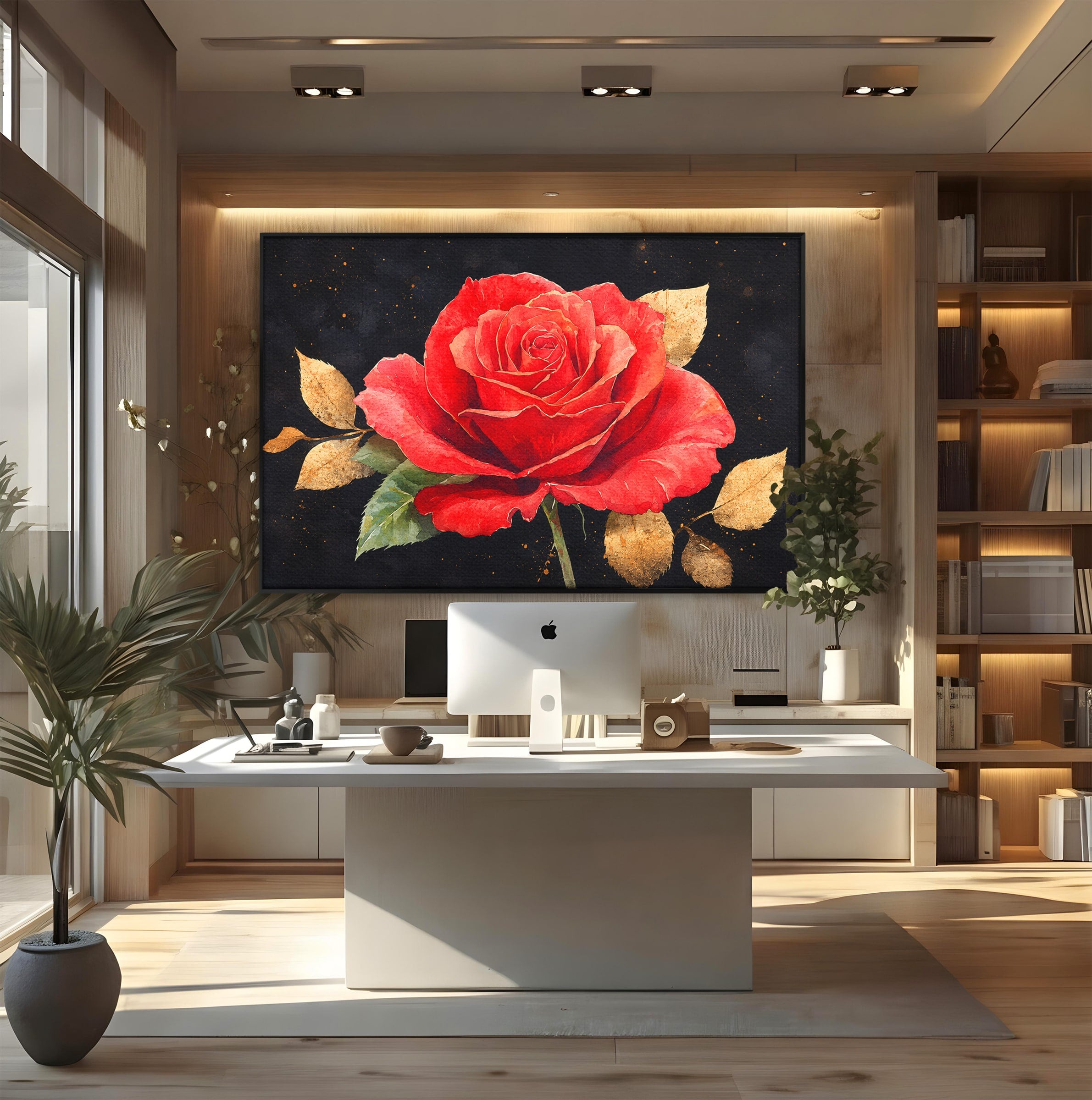 Tablou Canvas Premium LuxCanva® A1837, Trandafir Rosu Regal, Trandafir, Floral, Eleganta, Romantic, Dormitor, Culori Vibrante