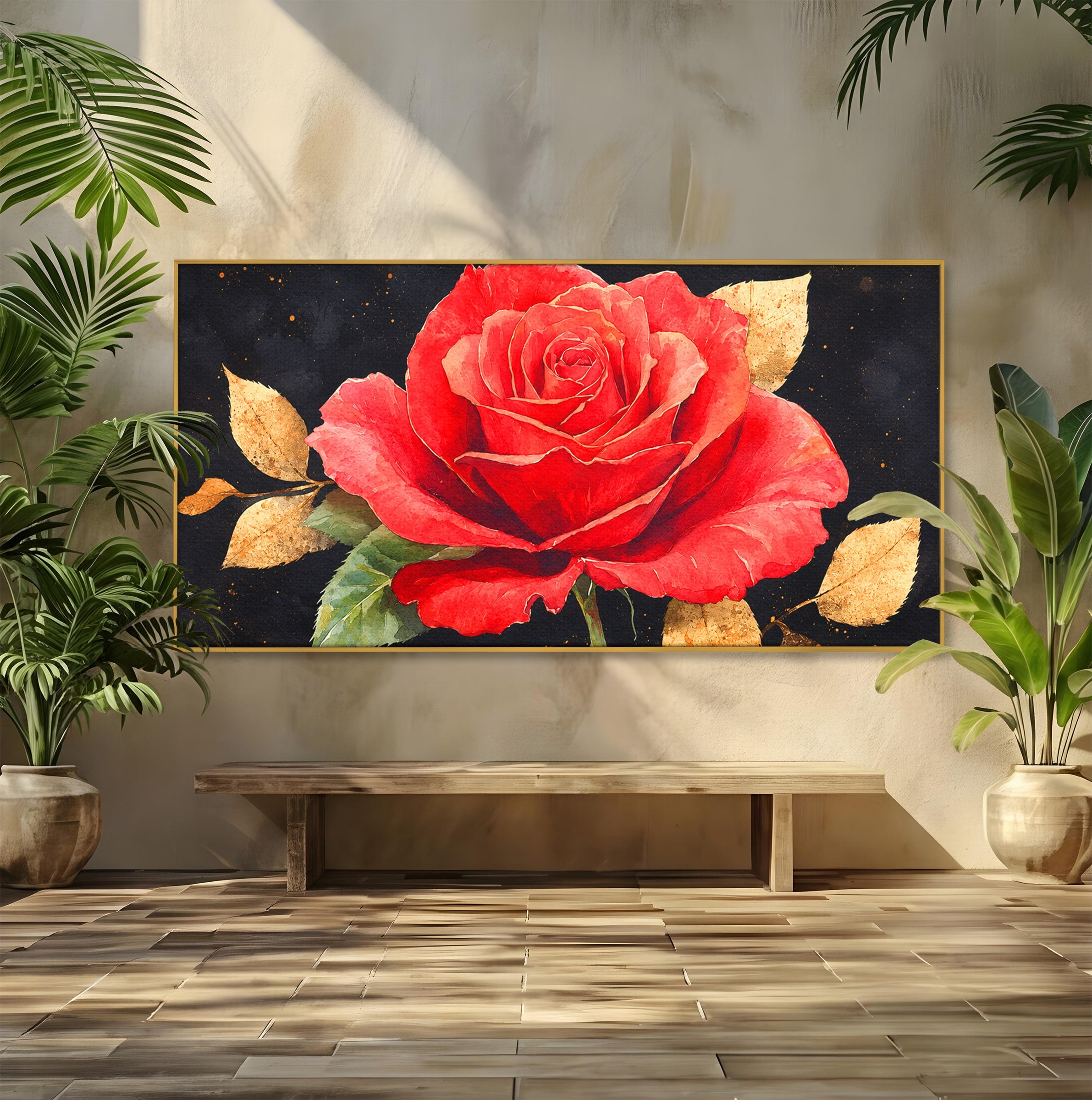 Tablou Canvas Premium LuxCanva® A1837, Trandafir Rosu Regal, Trandafir, Floral, Eleganta, Romantic, Dormitor, Culori Vibrante