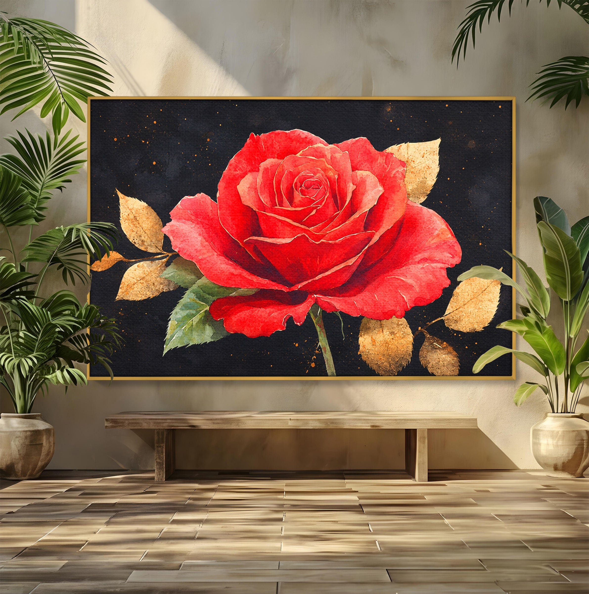 Tablou Canvas Premium LuxCanva® A1837, Trandafir Rosu Regal, Trandafir, Floral, Eleganta, Romantic, Dormitor, Culori Vibrante