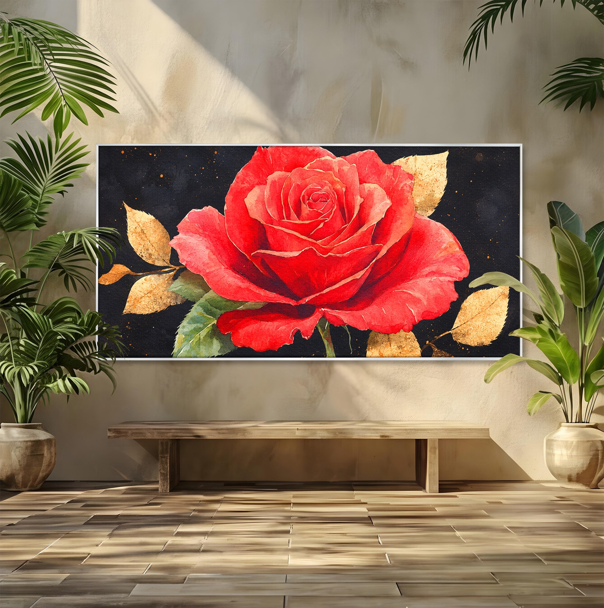 Tablou Canvas Premium LuxCanva® A1837, Trandafir Rosu Regal, Trandafir, Floral, Eleganta, Romantic, Dormitor, Culori Vibrante