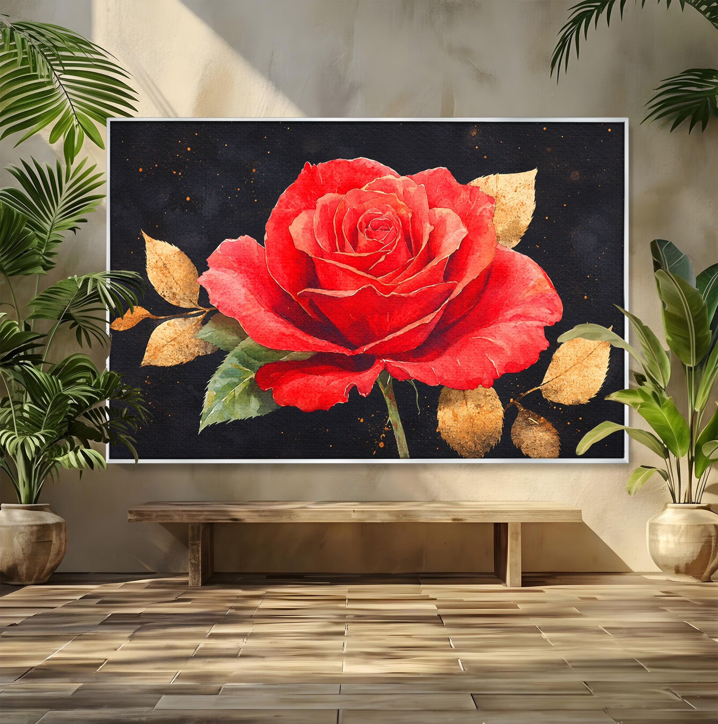 Tablou Canvas Premium LuxCanva® A1837, Trandafir Rosu Regal, Trandafir, Floral, Eleganta, Romantic, Dormitor, Culori Vibrante