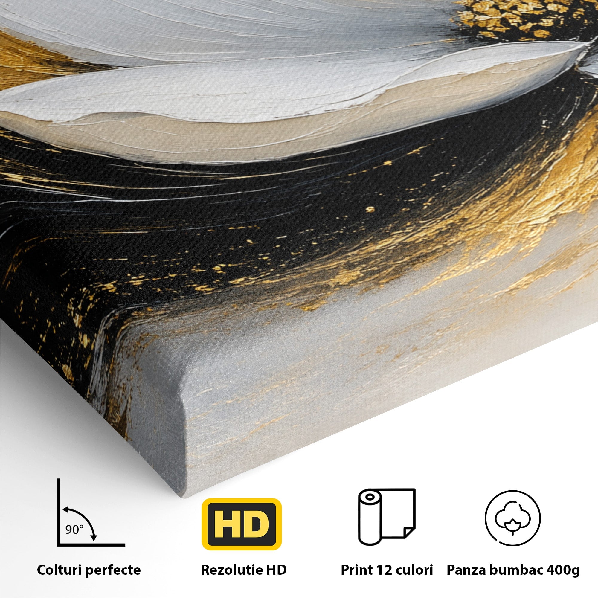Tablou Canvas Premium LuxCanva® A1838, Adiere Aurie, Floare, Abstract, Lux, Dormitor, Eleganta, Culori Vibrante