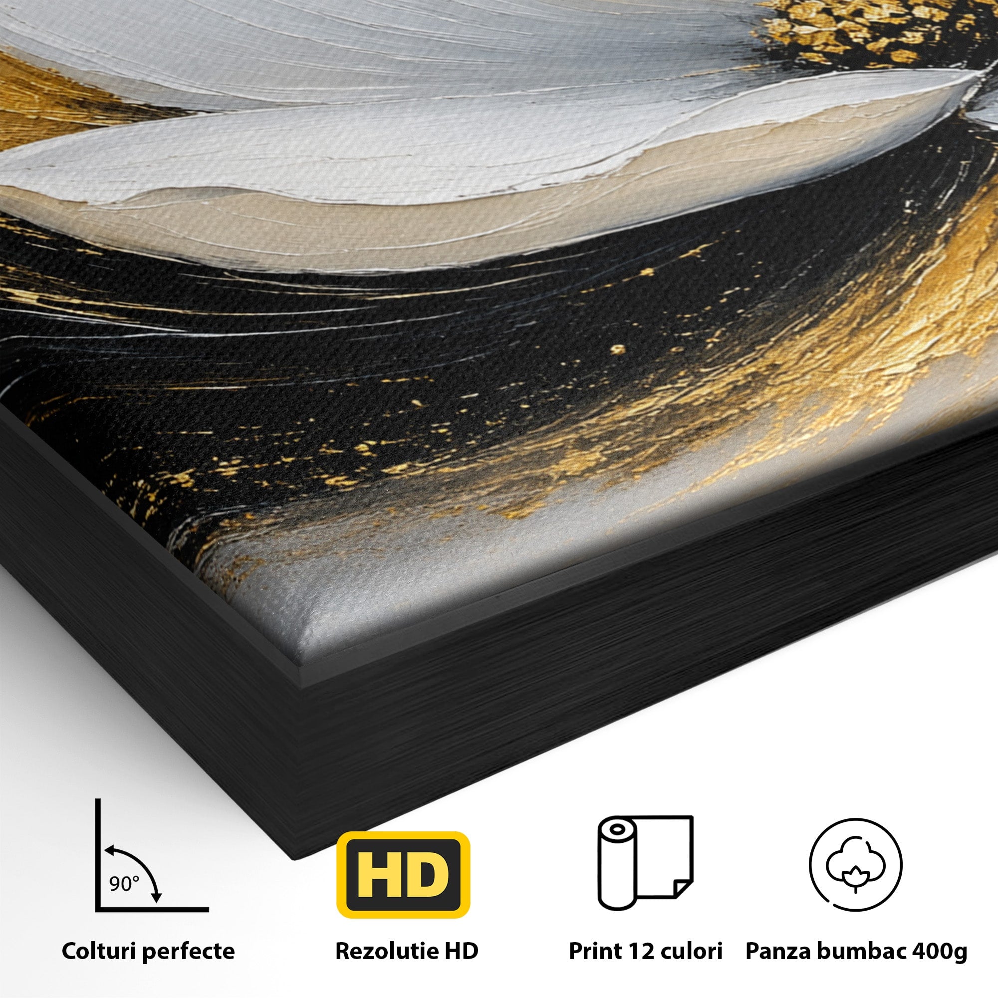 Tablou Canvas Premium LuxCanva® A1838, Adiere Aurie, Floare, Abstract, Lux, Dormitor, Eleganta, Culori Vibrante