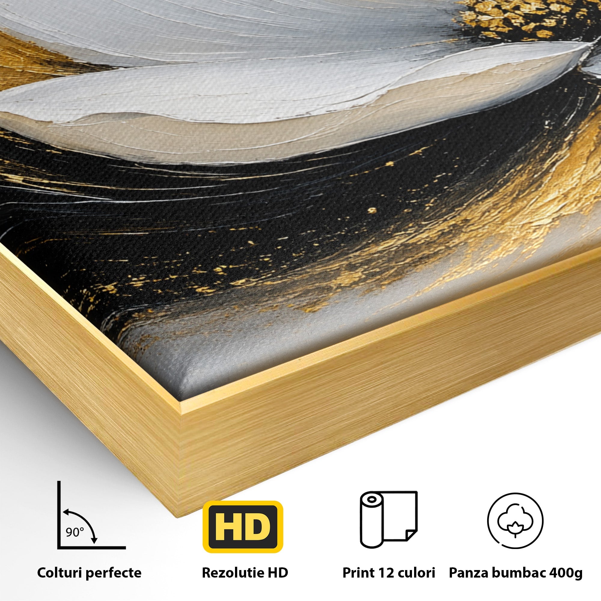 Tablou Canvas Premium LuxCanva® A1838, Adiere Aurie, Floare, Abstract, Lux, Dormitor, Eleganta, Culori Vibrante