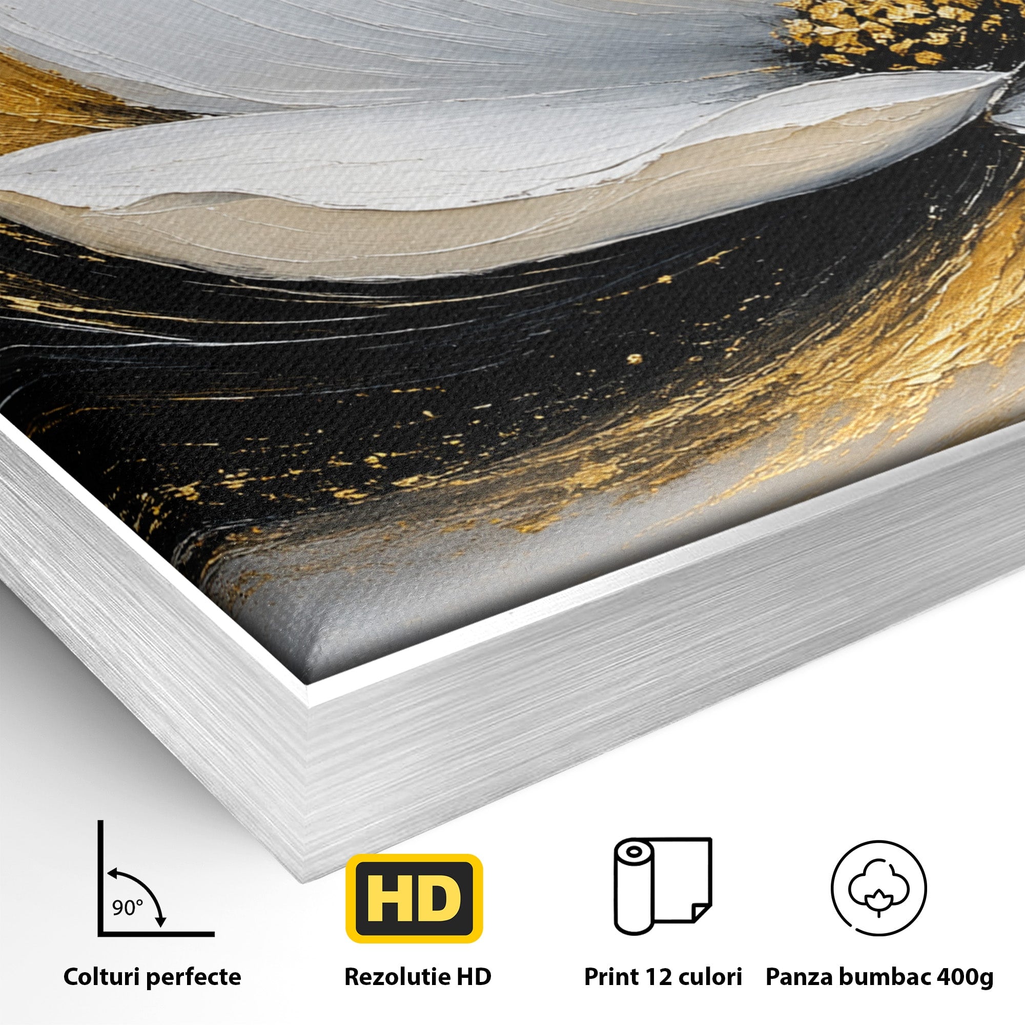 Tablou Canvas Premium LuxCanva® A1838, Adiere Aurie, Floare, Abstract, Lux, Dormitor, Eleganta, Culori Vibrante