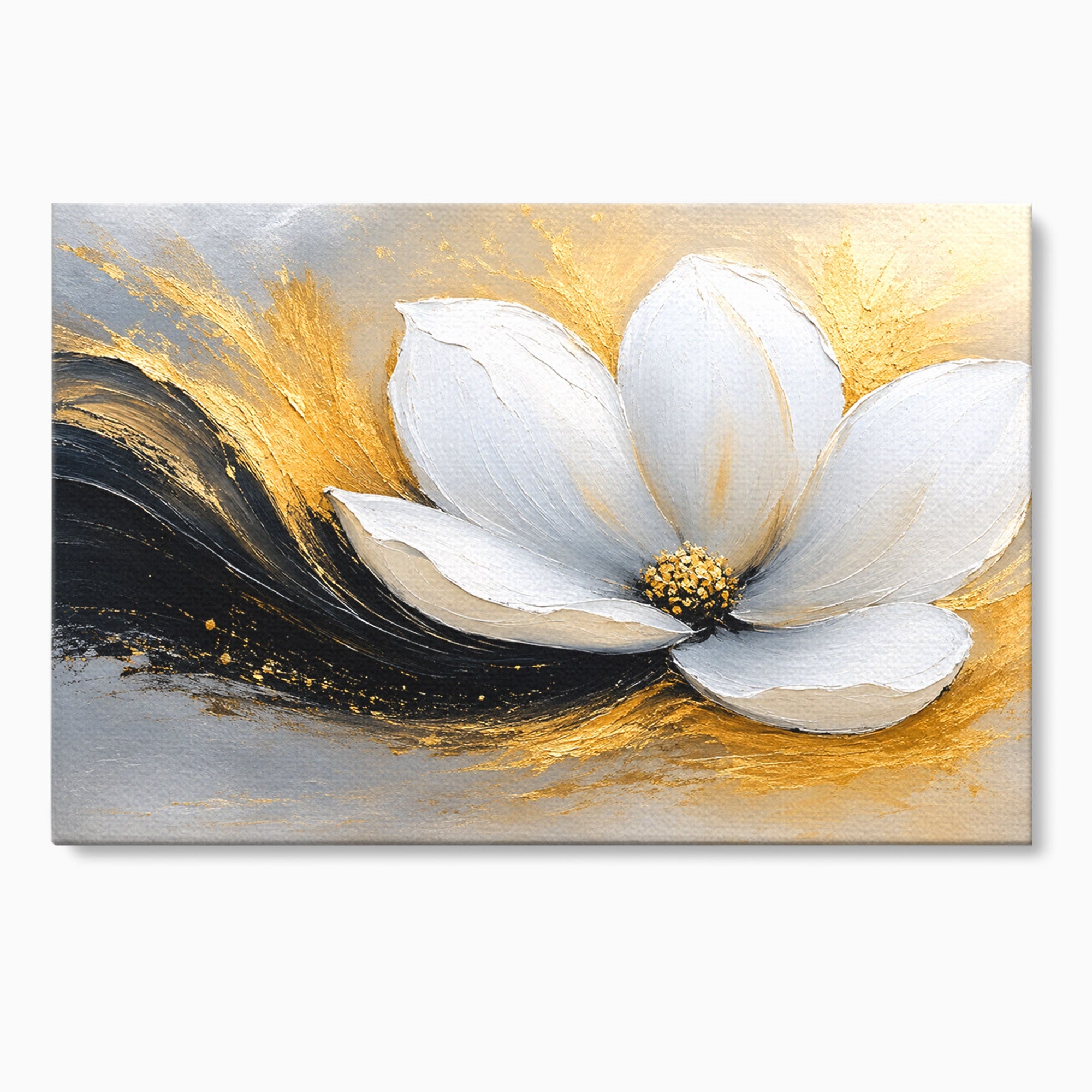 Tablou Canvas Premium LuxCanva® A1838, Adiere Aurie, Floare, Abstract, Lux, Dormitor, Eleganta, Culori Vibrante