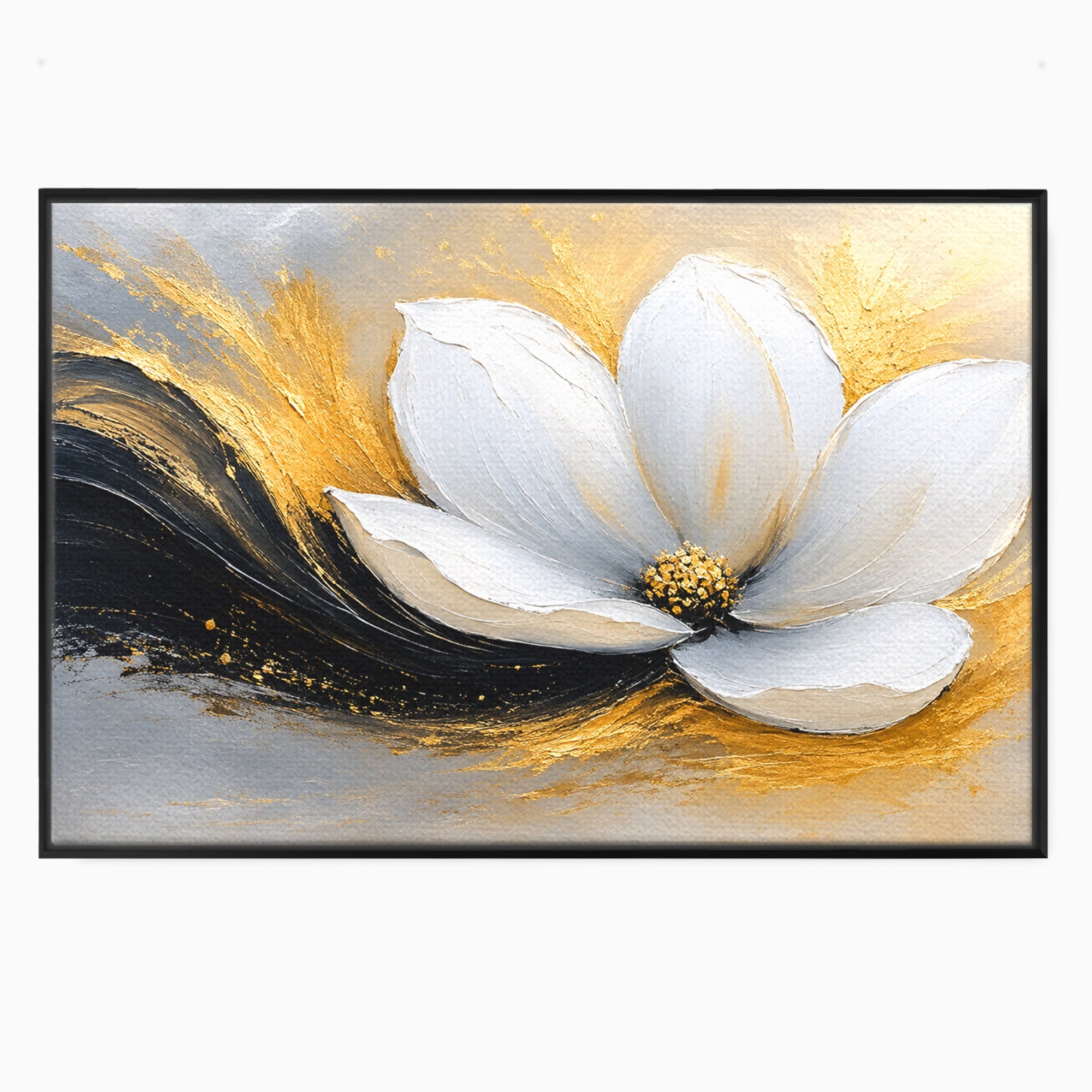 Tablou Canvas Premium LuxCanva® A1838, Adiere Aurie, Floare, Abstract, Lux, Dormitor, Eleganta, Culori Vibrante