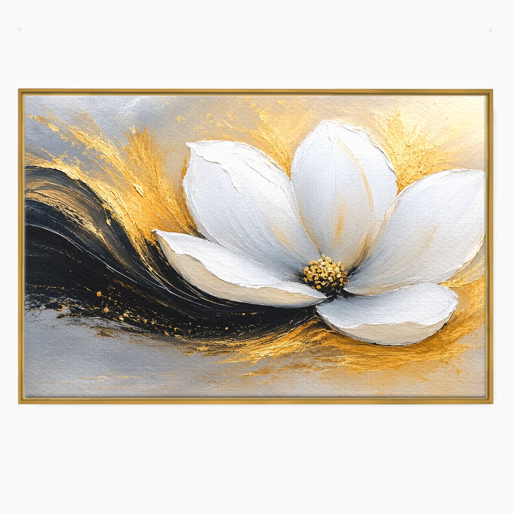 Tablou Canvas Premium LuxCanva® A1838, Adiere Aurie, Floare, Abstract, Lux, Dormitor, Eleganta, Culori Vibrante