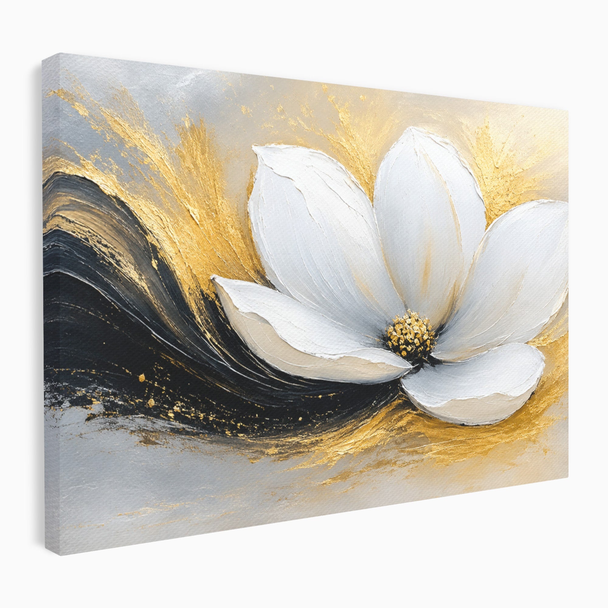 Tablou Canvas Premium LuxCanva® A1838, Adiere Aurie, Floare, Abstract, Lux, Dormitor, Eleganta, Culori Vibrante