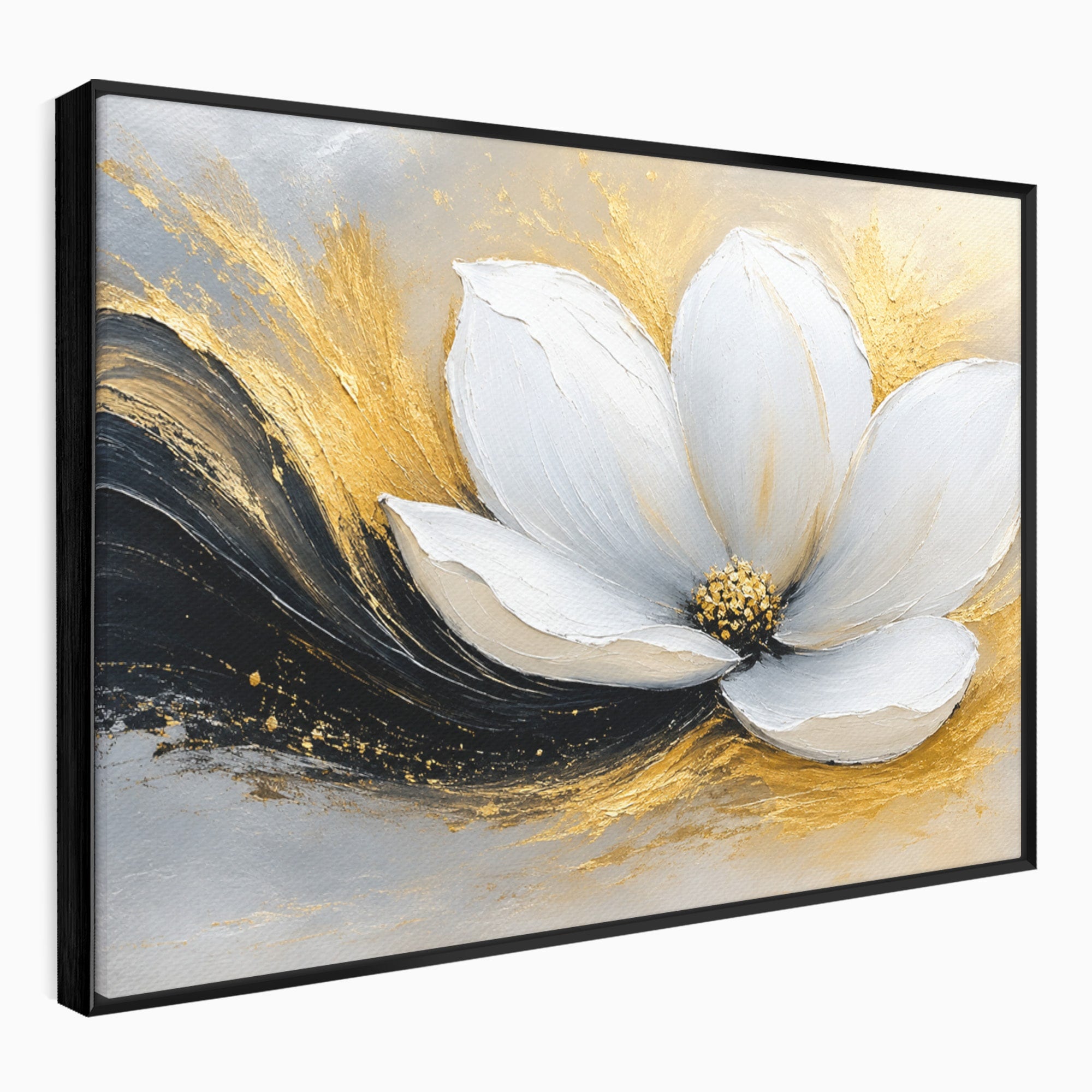 Tablou Canvas Premium LuxCanva® A1838, Adiere Aurie, Floare, Abstract, Lux, Dormitor, Eleganta, Culori Vibrante
