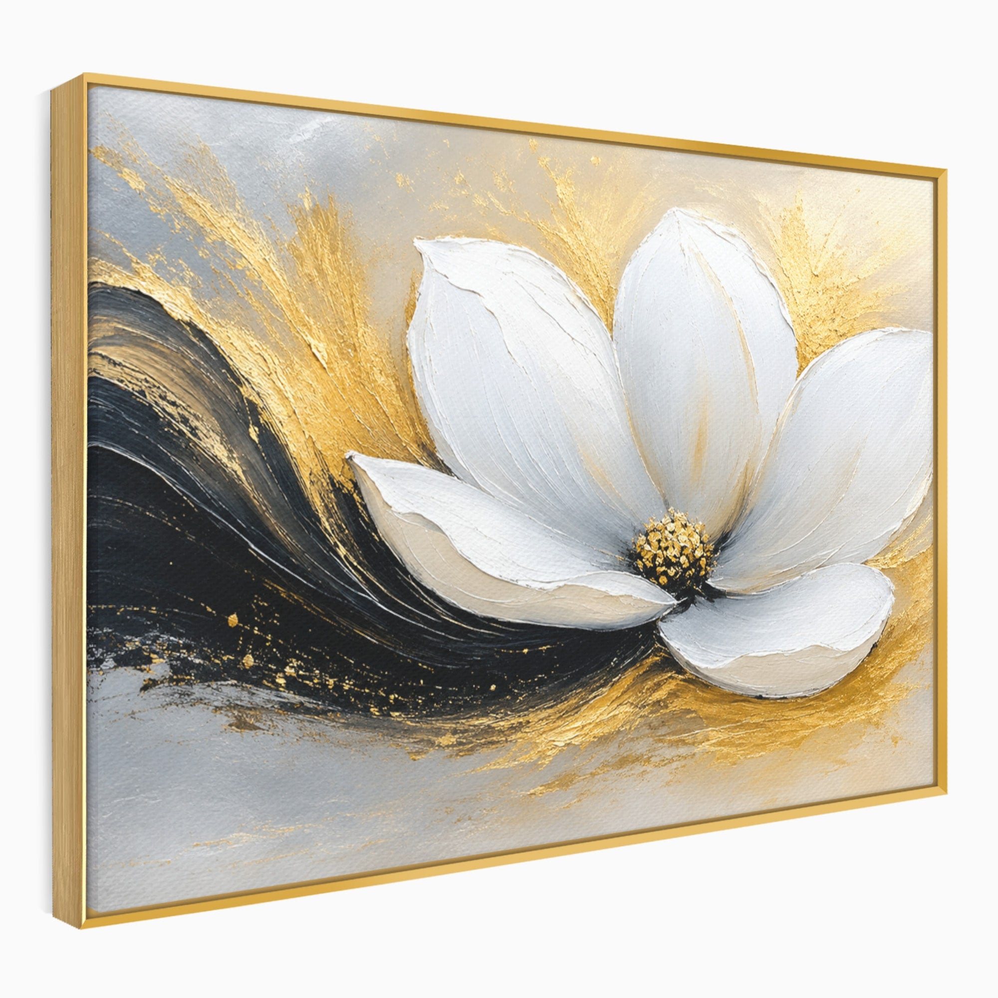 Tablou Canvas Premium LuxCanva® A1838, Adiere Aurie, Floare, Abstract, Lux, Dormitor, Eleganta, Culori Vibrante