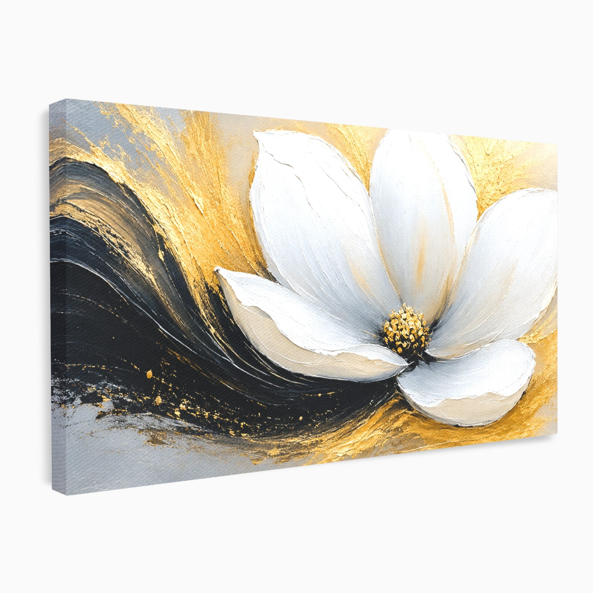 Tablou Canvas Premium LuxCanva® A1838, Adiere Aurie, Floare, Abstract, Lux, Dormitor, Eleganta, Culori Vibrante