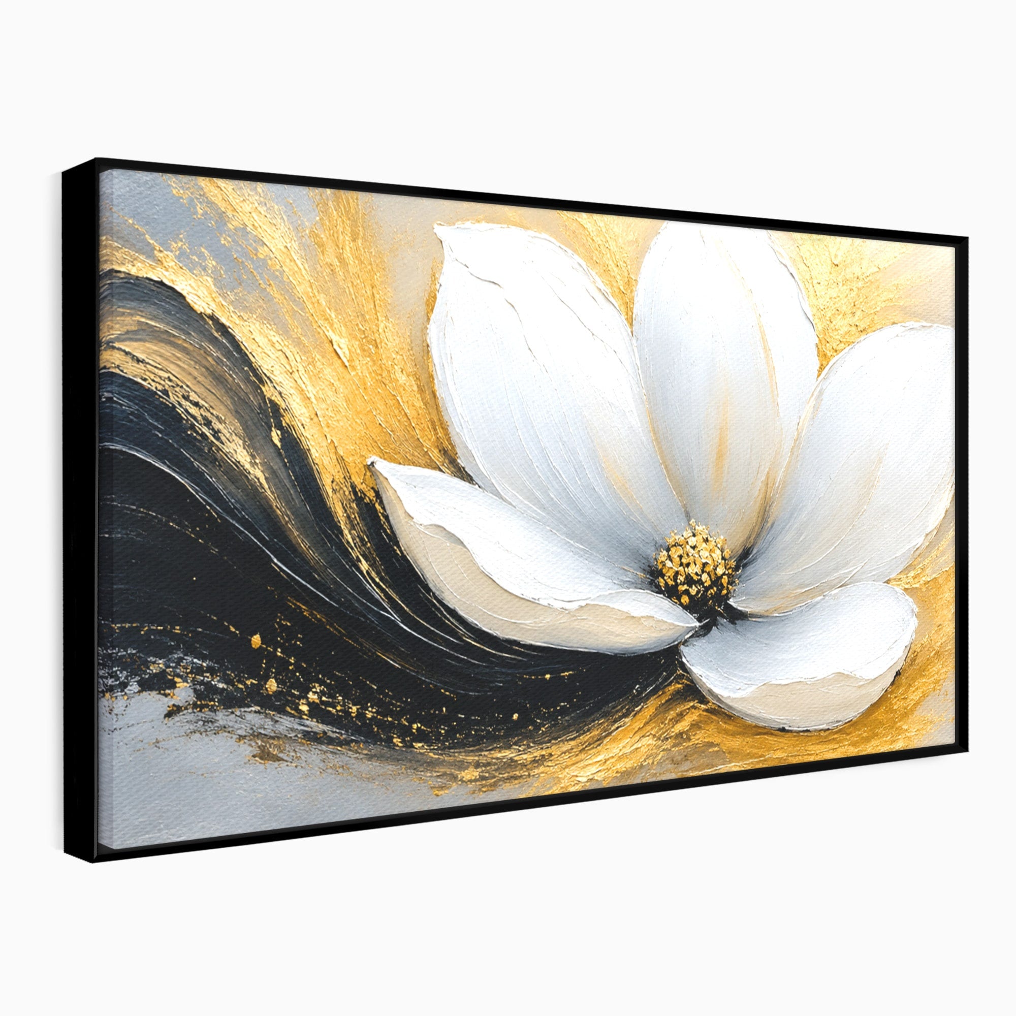 Tablou Canvas Premium LuxCanva® A1838, Adiere Aurie, Floare, Abstract, Lux, Dormitor, Eleganta, Culori Vibrante