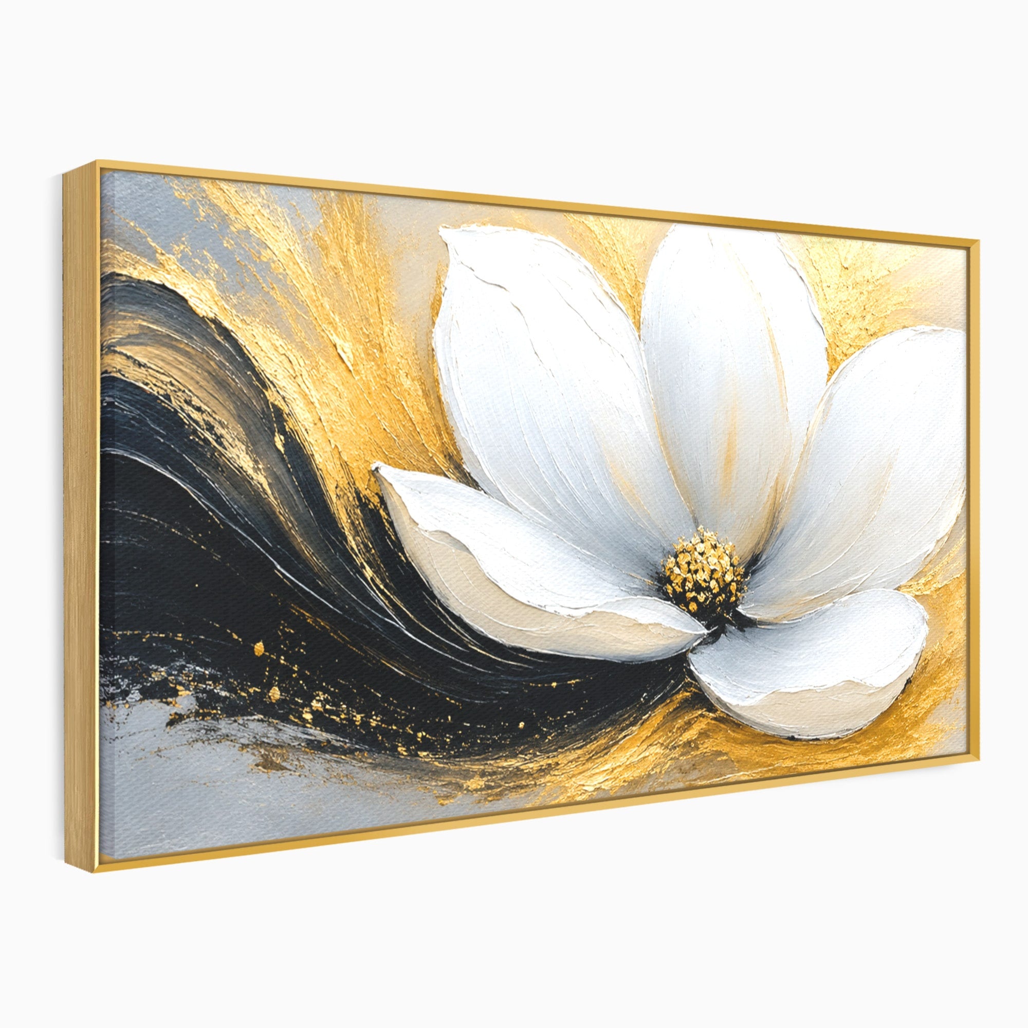 Tablou Canvas Premium LuxCanva® A1838, Adiere Aurie, Floare, Abstract, Lux, Dormitor, Eleganta, Culori Vibrante