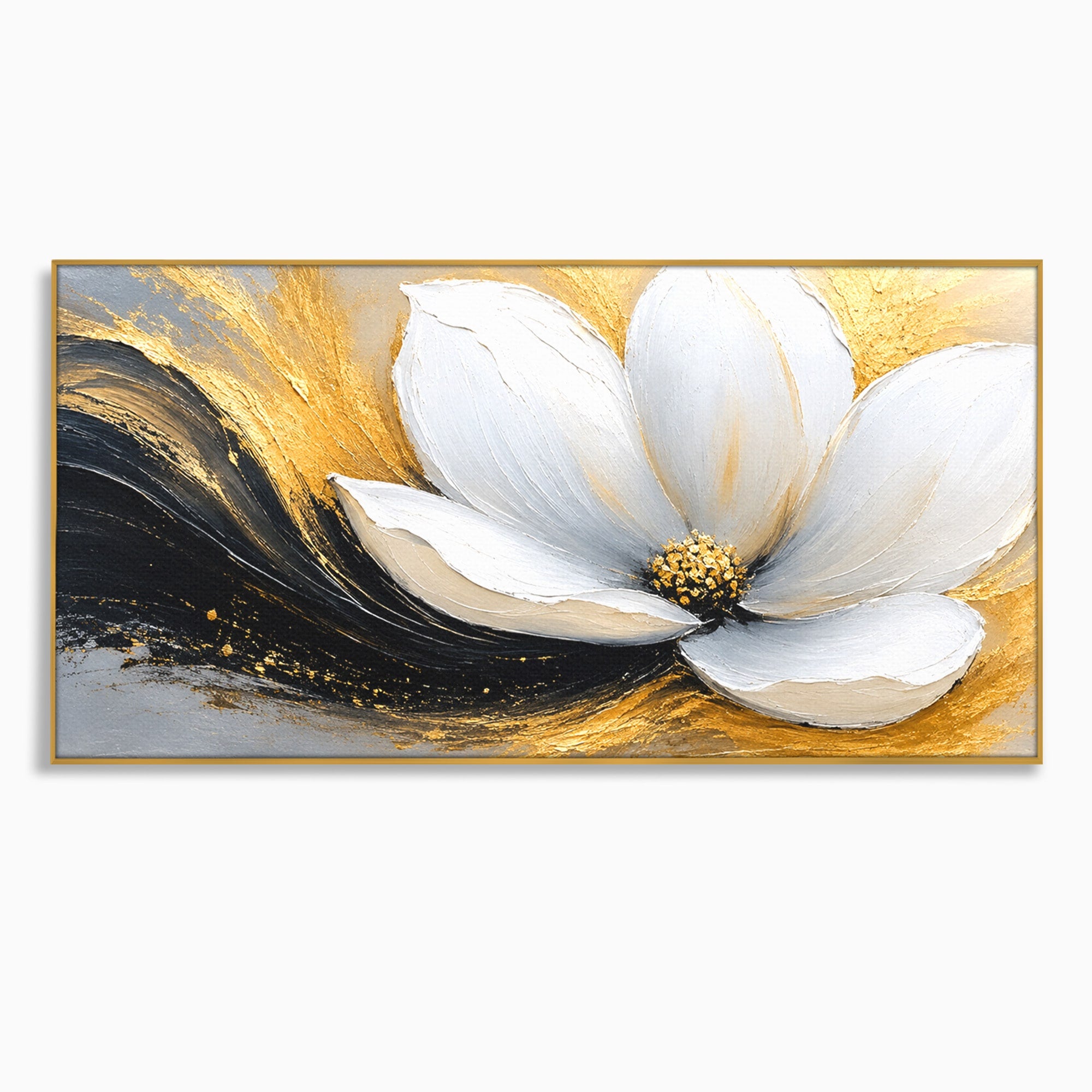 Tablou Canvas Premium LuxCanva® A1838, Adiere Aurie, Floare, Abstract, Lux, Dormitor, Eleganta, Culori Vibrante