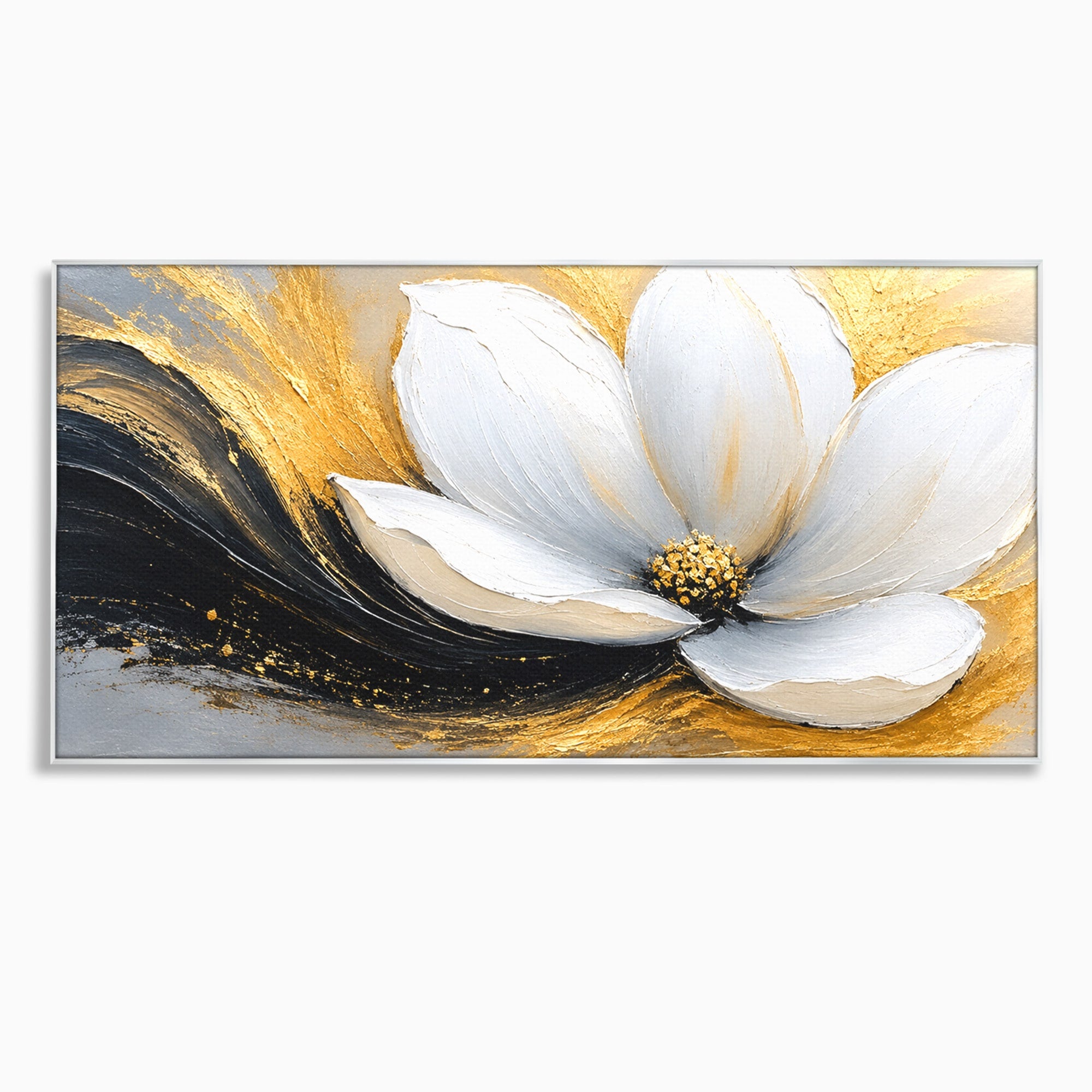 Tablou Canvas Premium LuxCanva® A1838, Adiere Aurie, Floare, Abstract, Lux, Dormitor, Eleganta, Culori Vibrante