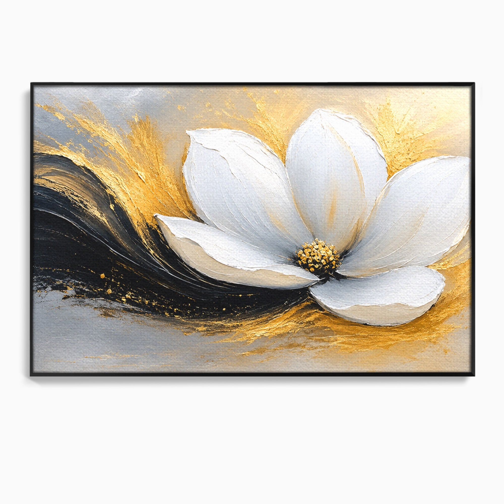 Tablou Canvas Premium LuxCanva® A1838, Adiere Aurie, Floare, Abstract, Lux, Dormitor, Eleganta, Culori Vibrante