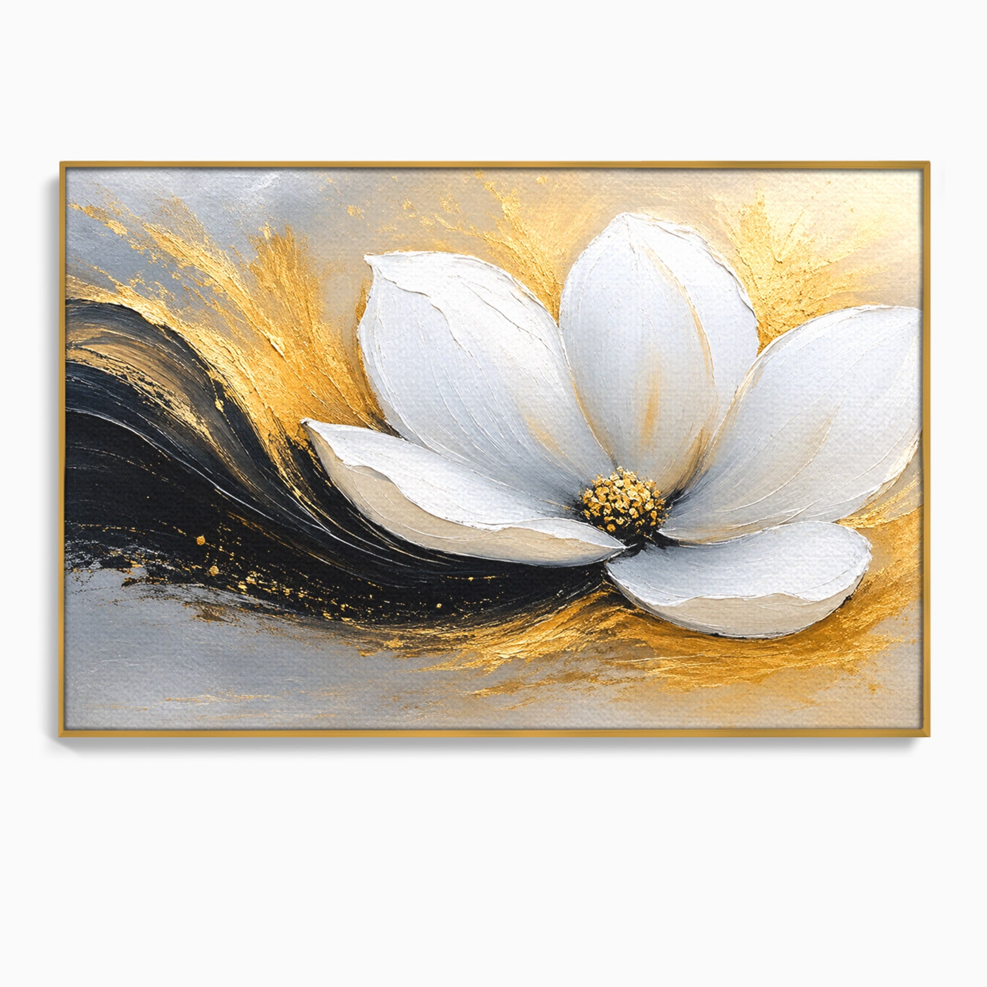 Tablou Canvas Premium LuxCanva® A1838, Adiere Aurie, Floare, Abstract, Lux, Dormitor, Eleganta, Culori Vibrante
