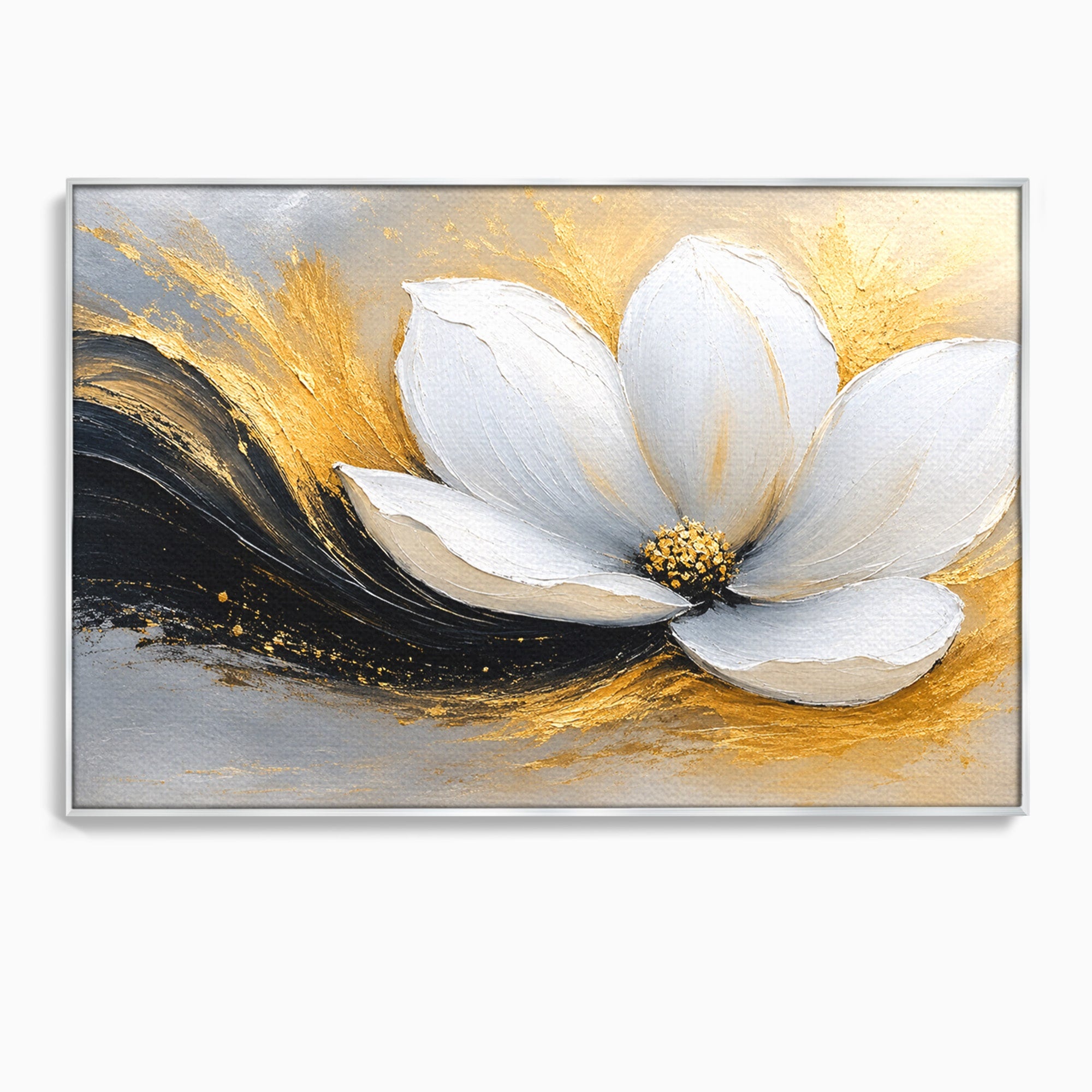 Tablou Canvas Premium LuxCanva® A1838, Adiere Aurie, Floare, Abstract, Lux, Dormitor, Eleganta, Culori Vibrante