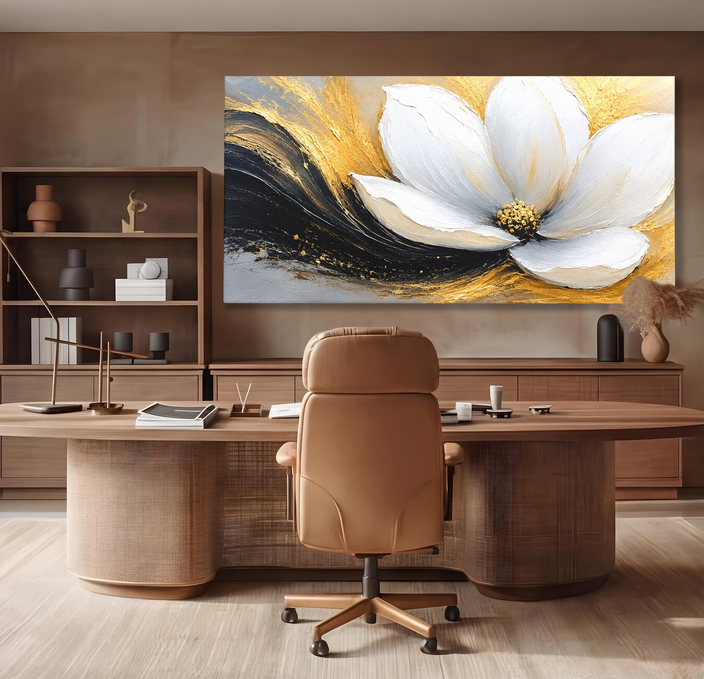 Tablou Canvas Premium LuxCanva® A1838, Adiere Aurie, Floare, Abstract, Lux, Dormitor, Eleganta, Culori Vibrante